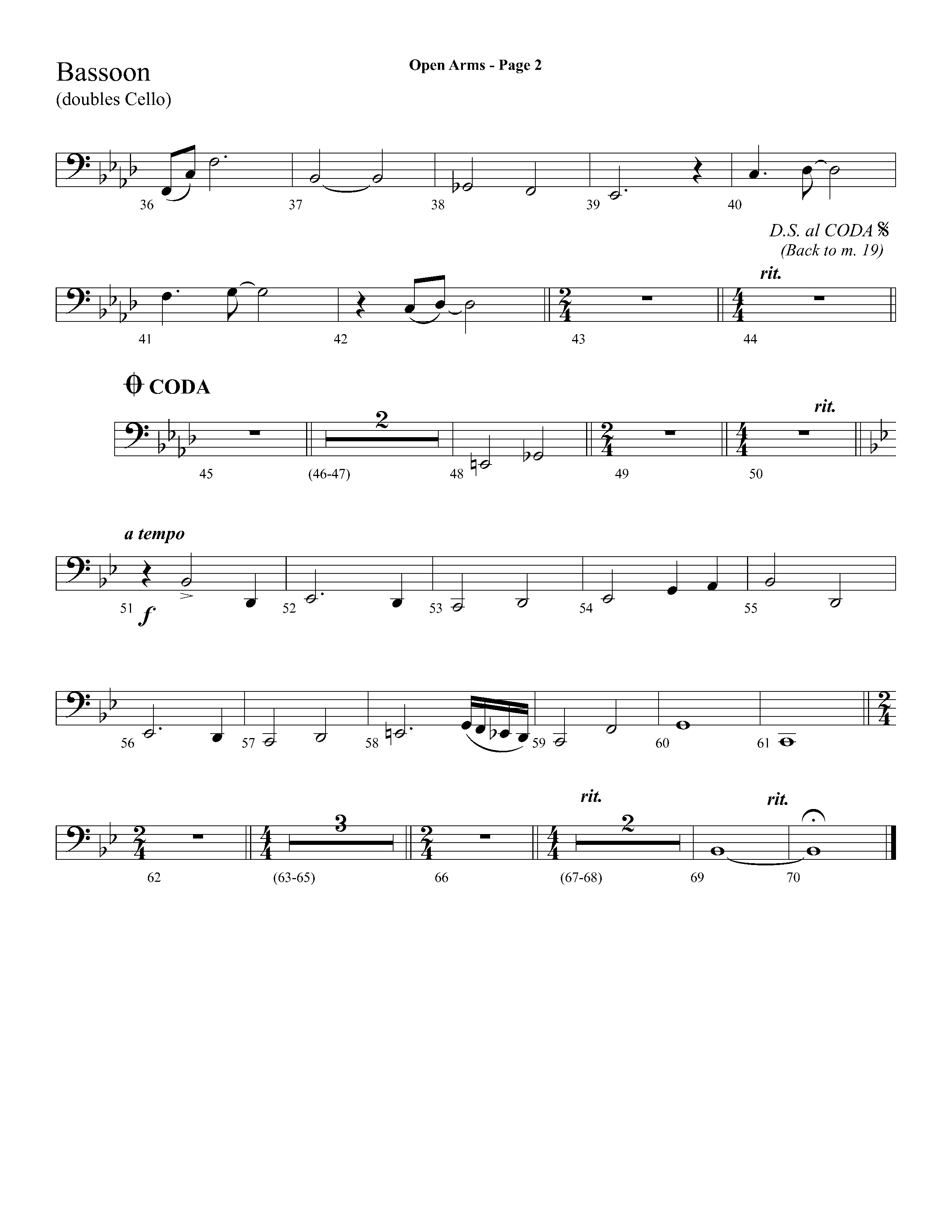 Open Arms (Choral Anthem SATB) Bassoon (Lifeway Choral / Arr. Dave Williamson)