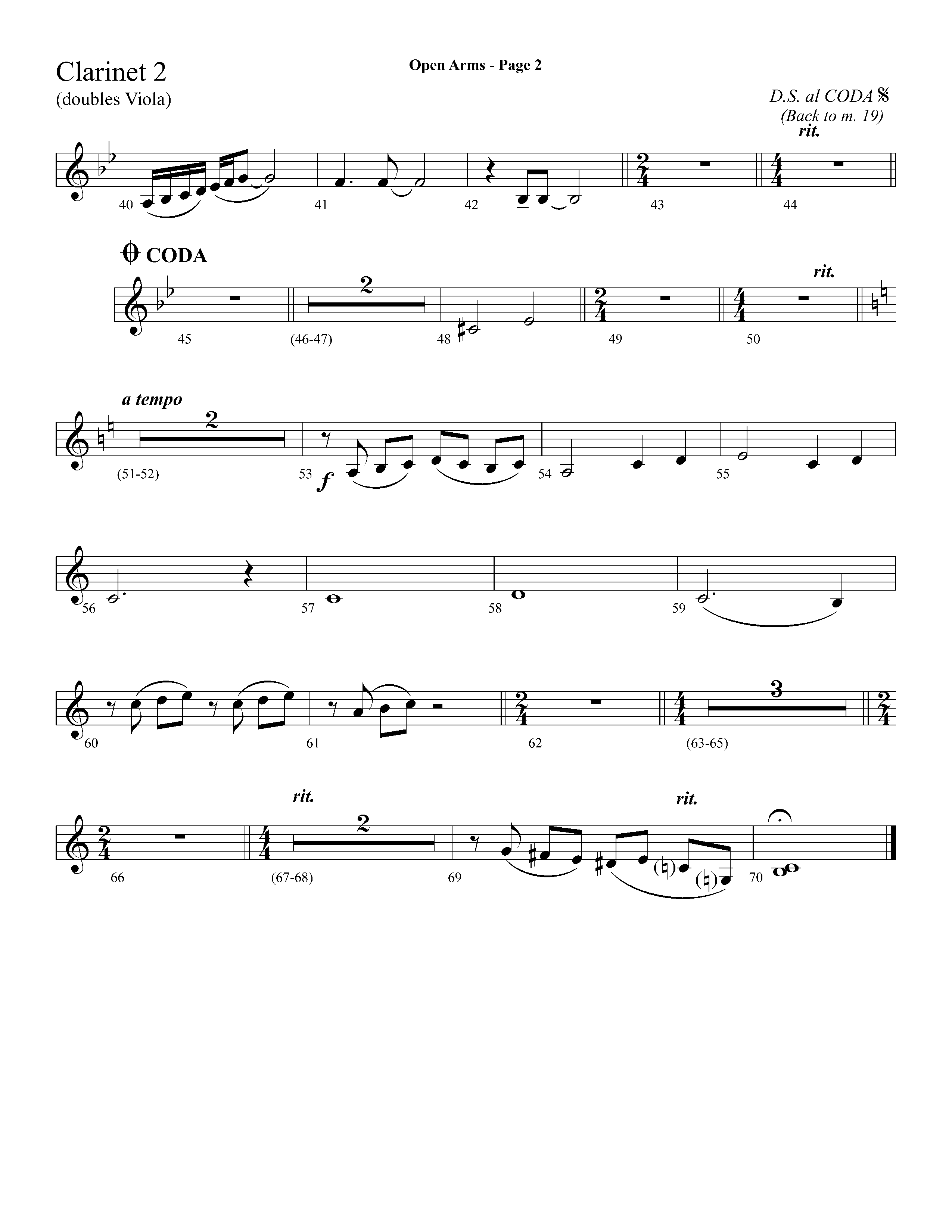 Open Arms (Choral Anthem SATB) Clarinet 1/2 (Lifeway Choral / Arr. Dave Williamson)