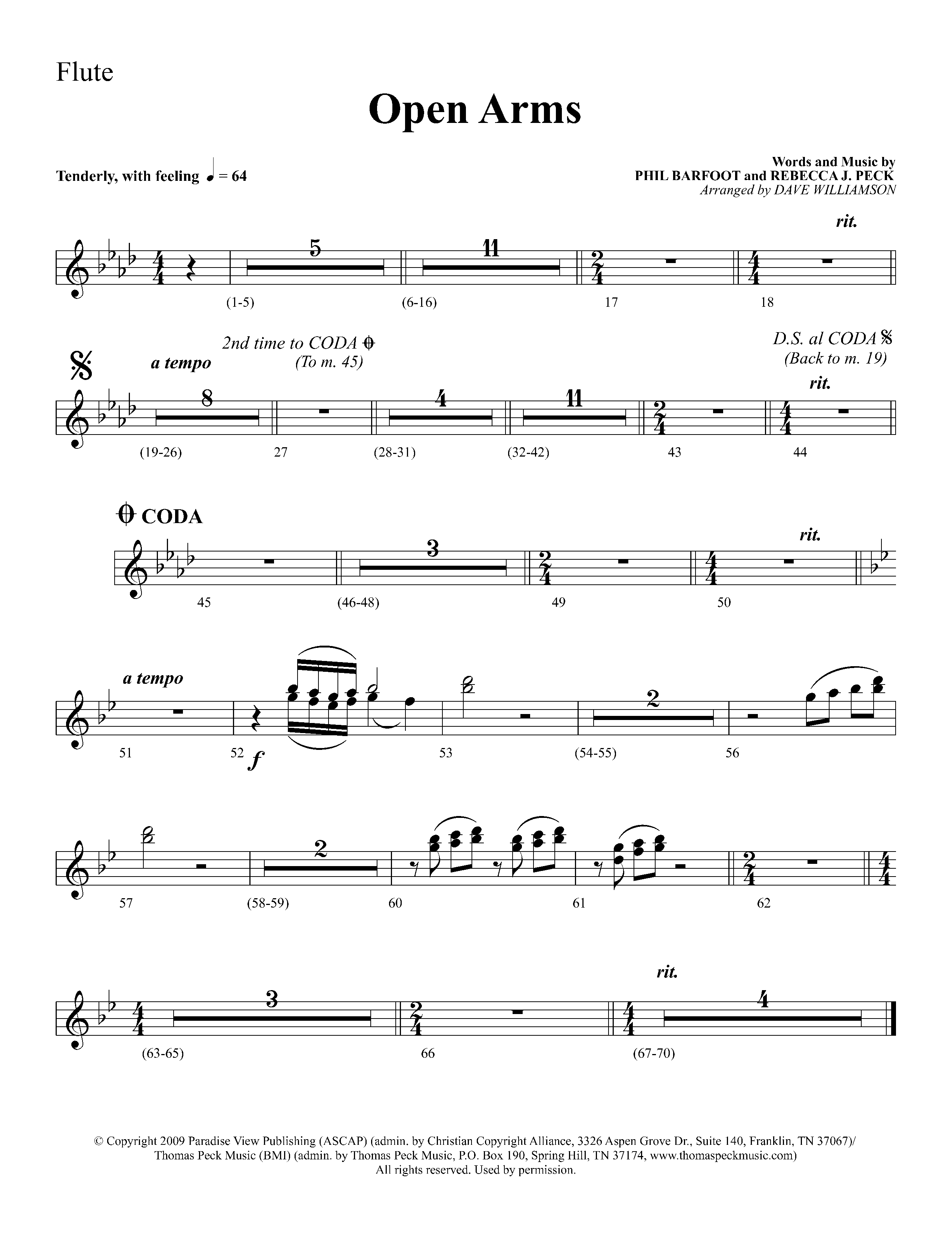Open Arms (Choral Anthem SATB) Flute (Lifeway Choral / Arr. Dave Williamson)