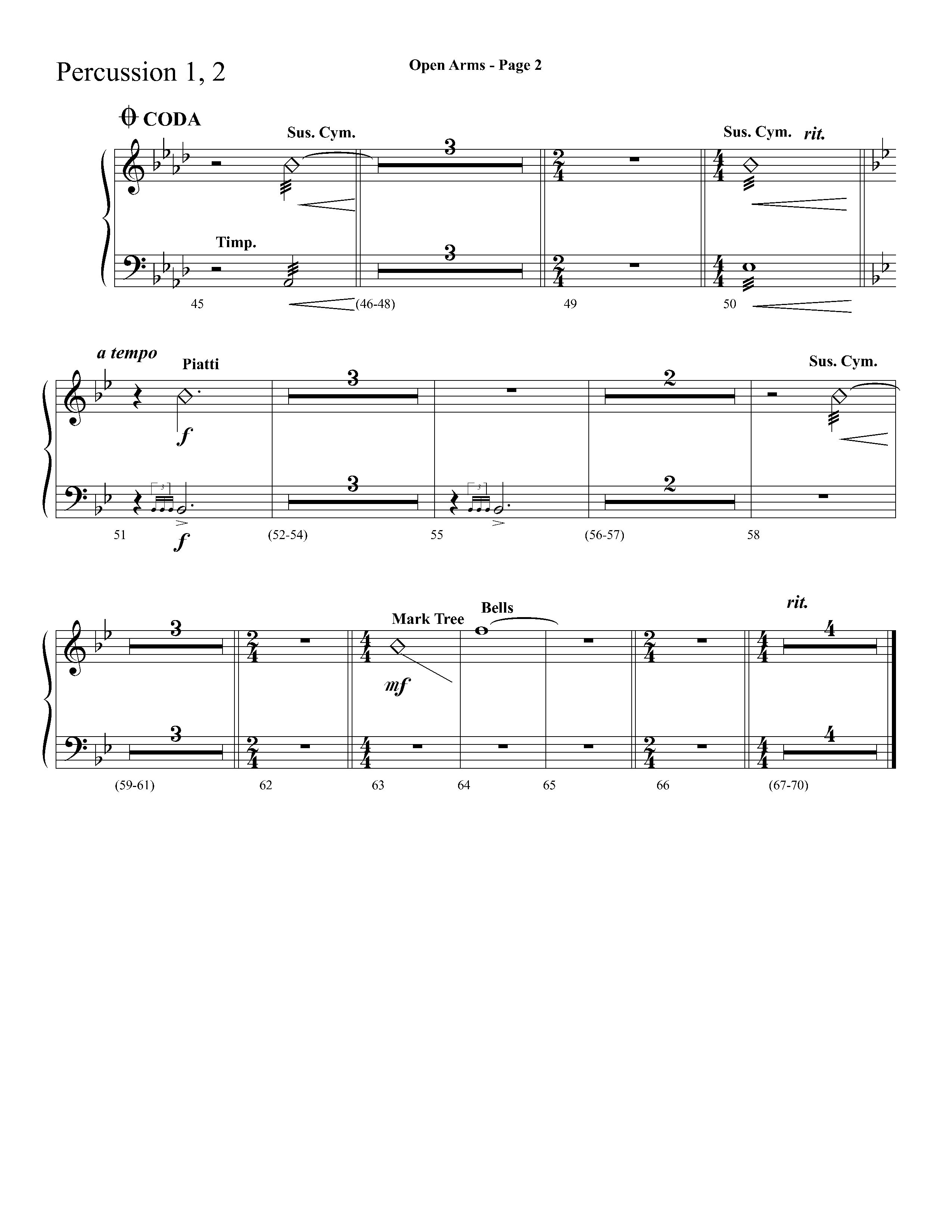 Open Arms (Choral Anthem SATB) Percussion 1/2 (Lifeway Choral / Arr. Dave Williamson)