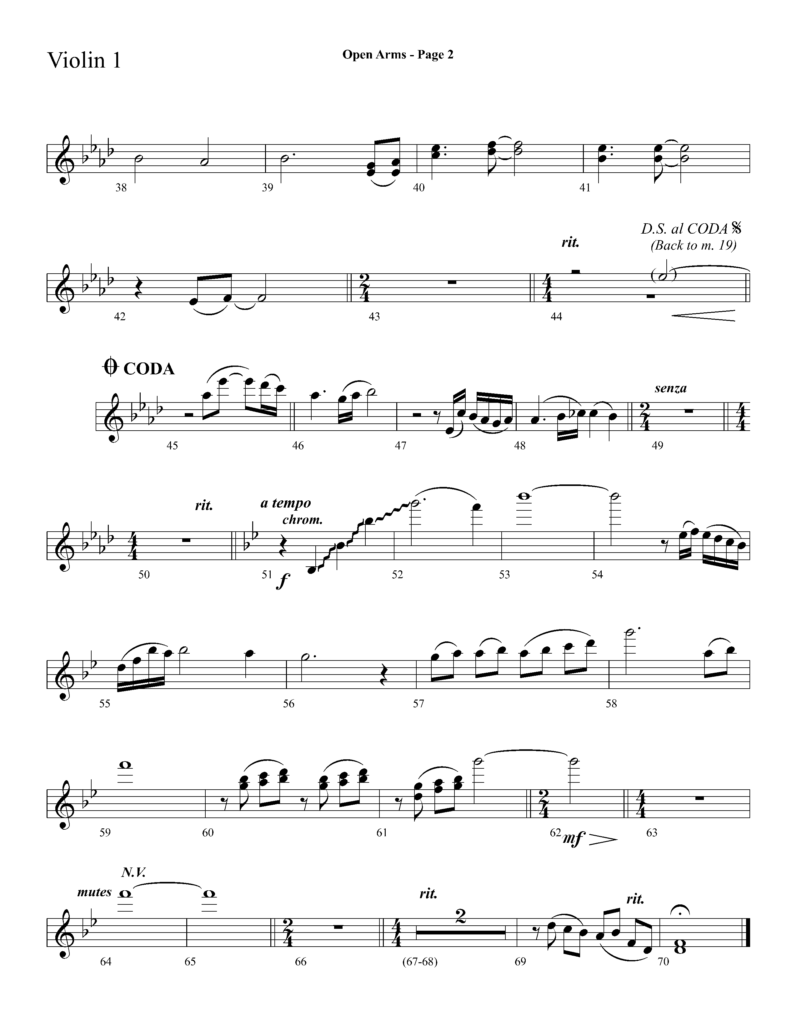 Open Arms (Choral Anthem SATB) Violin 1 (Lifeway Choral / Arr. Dave Williamson)
