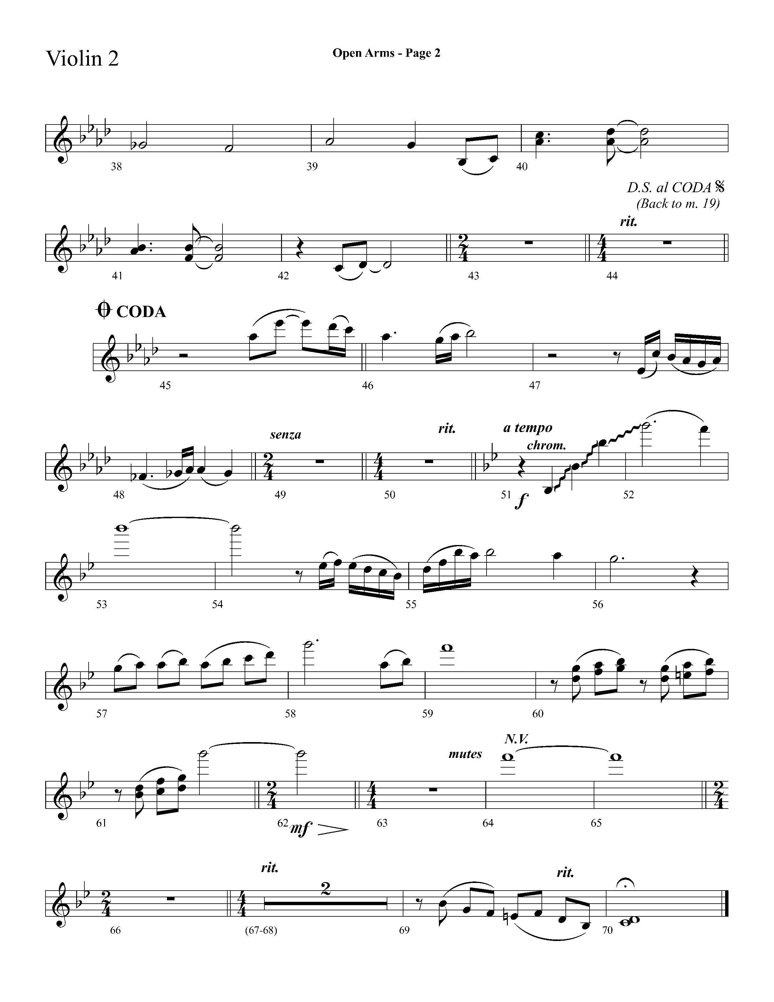 Open Arms (Choral Anthem SATB) Violin 2 (Lifeway Choral / Arr. Dave Williamson)
