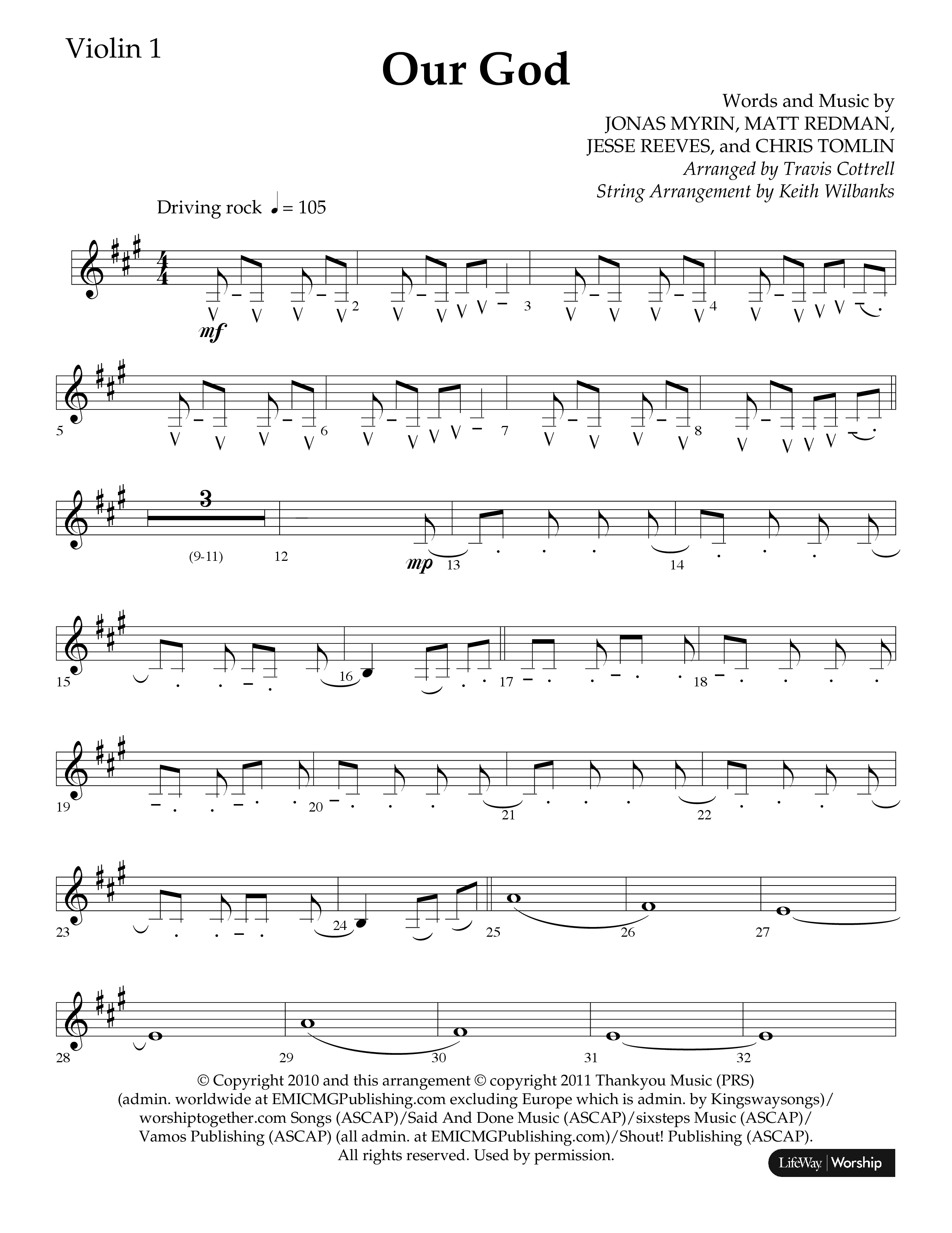 Our God (Choral Anthem SATB) Violin 1 (Lifeway Choral / Arr. Travis Cottrell / Arr. Keith Wilbanks)