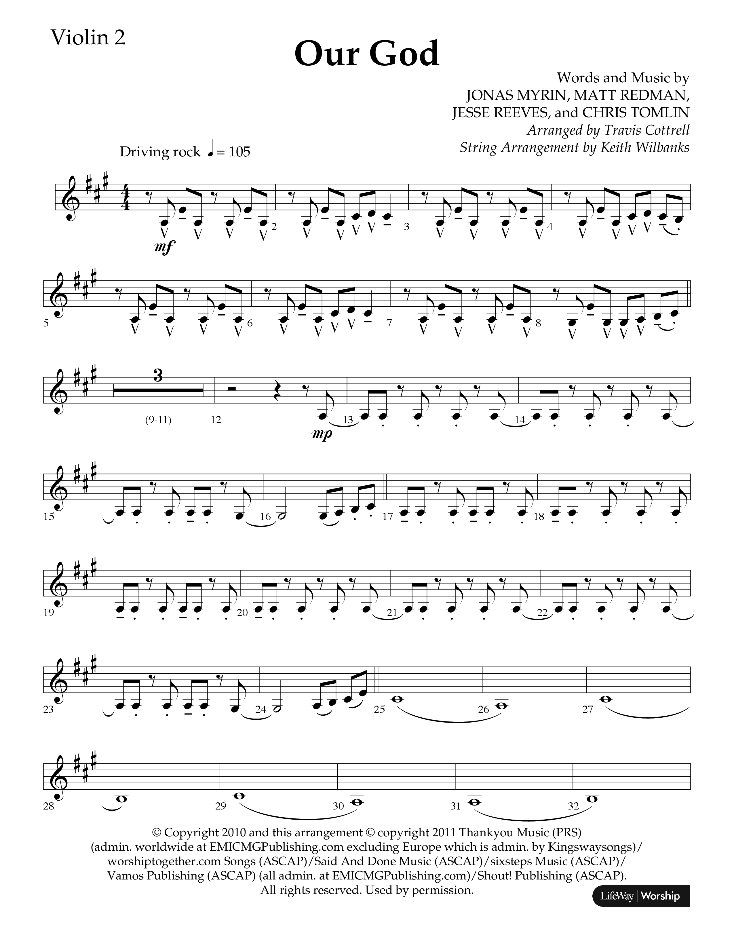 Our God (Choral Anthem SATB) Violin 2 (Lifeway Choral / Arr. Travis Cottrell / Arr. Keith Wilbanks)