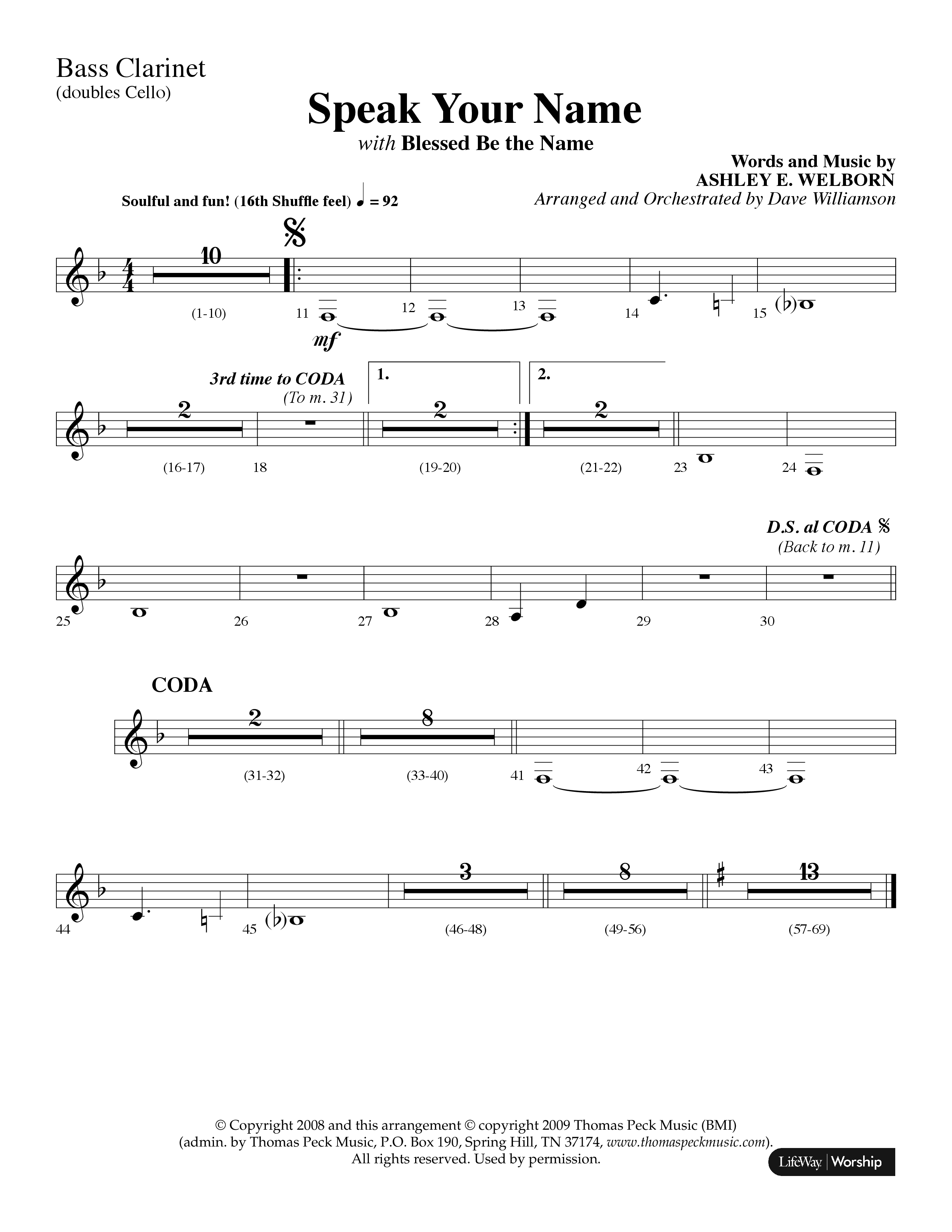 Speak Your Name (with Blessed Be The Name) (Choral Anthem SATB) Bass Clarinet (Lifeway Choral / Arr. Dave Williamson)