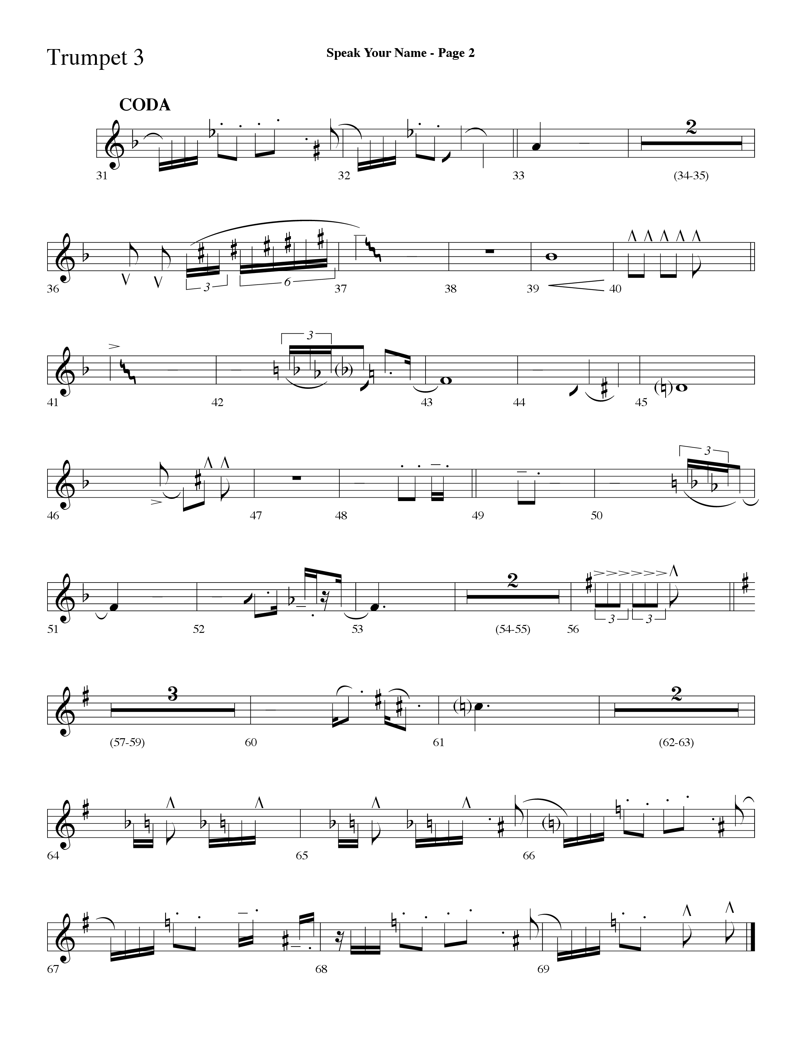 Speak Your Name (with Blessed Be The Name) (Choral Anthem SATB) Trumpet 3 (Lifeway Choral / Arr. Dave Williamson)