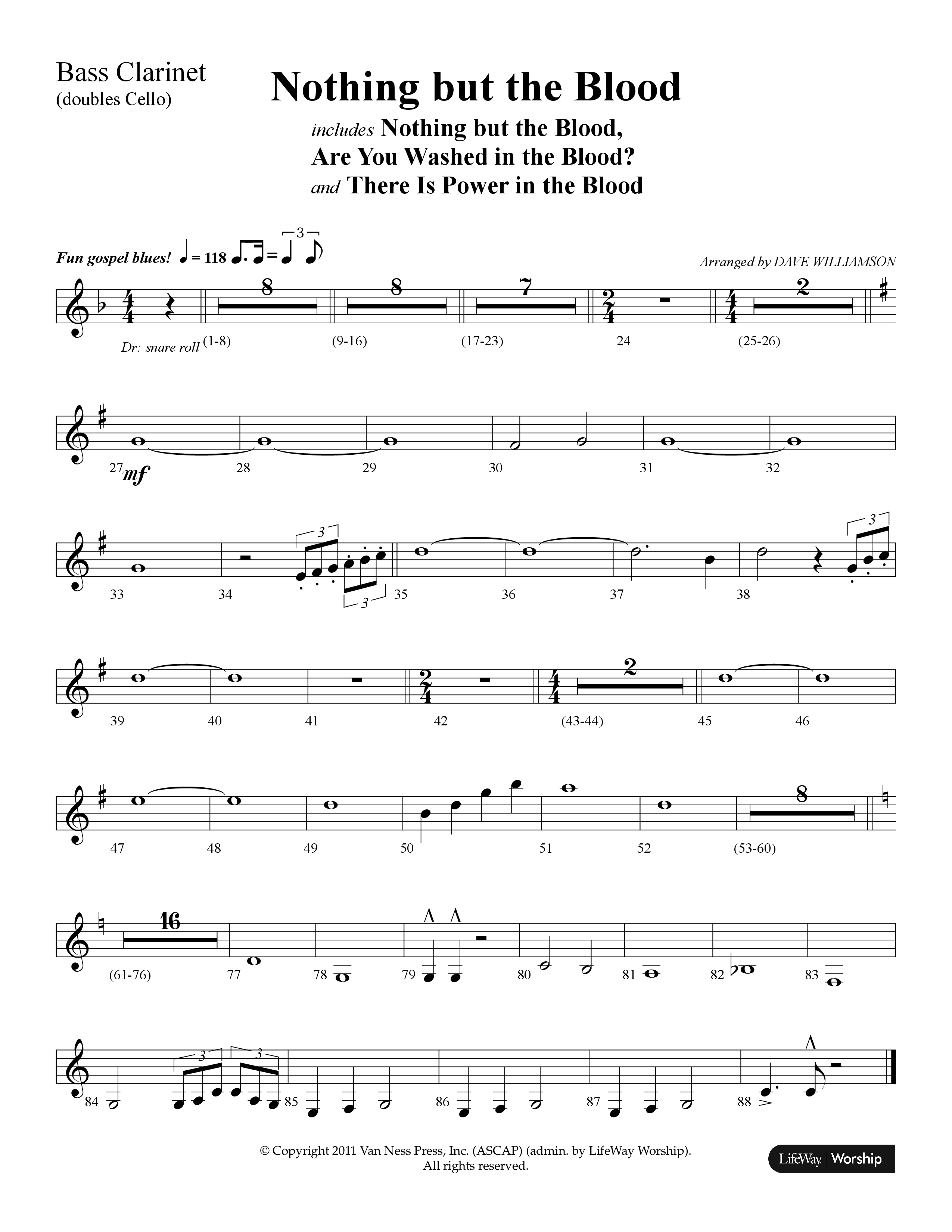 Nothing But The Blood (with Are You Washed In The Blood, There Is Power In The Blood) (Choral Anthem SATB) Bass Clarinet (Lifeway Choral / Arr. Dave Williamson)
