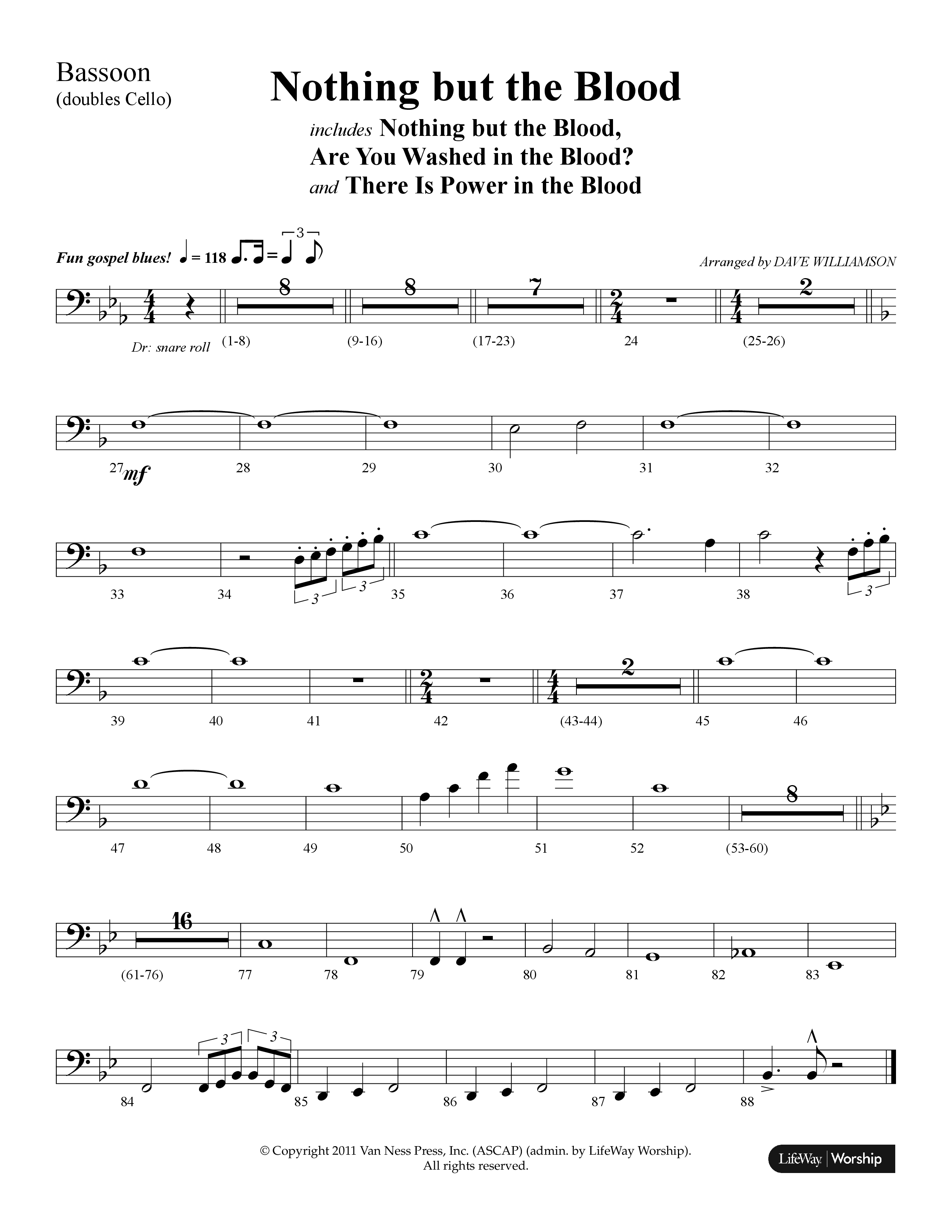 Nothing But The Blood (with Are You Washed In The Blood, There Is Power In The Blood) (Choral Anthem SATB) Bassoon (Lifeway Choral / Arr. Dave Williamson)