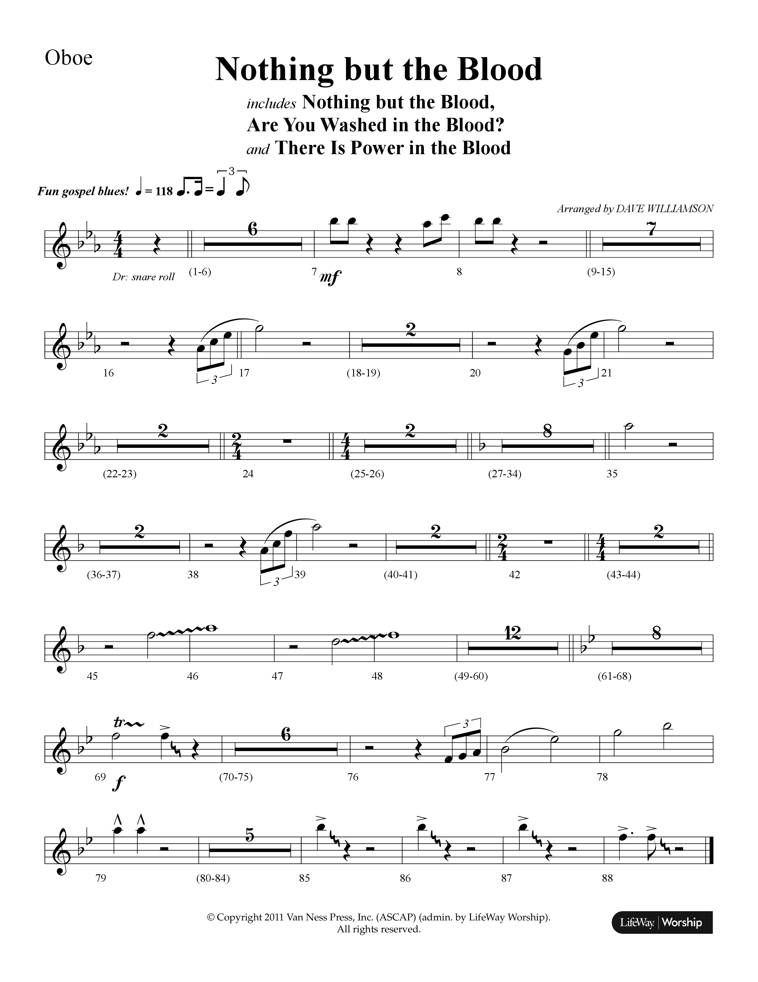 Nothing But The Blood (with Are You Washed In The Blood, There Is Power In The Blood) (Choral Anthem SATB) Oboe (Lifeway Choral / Arr. Dave Williamson)