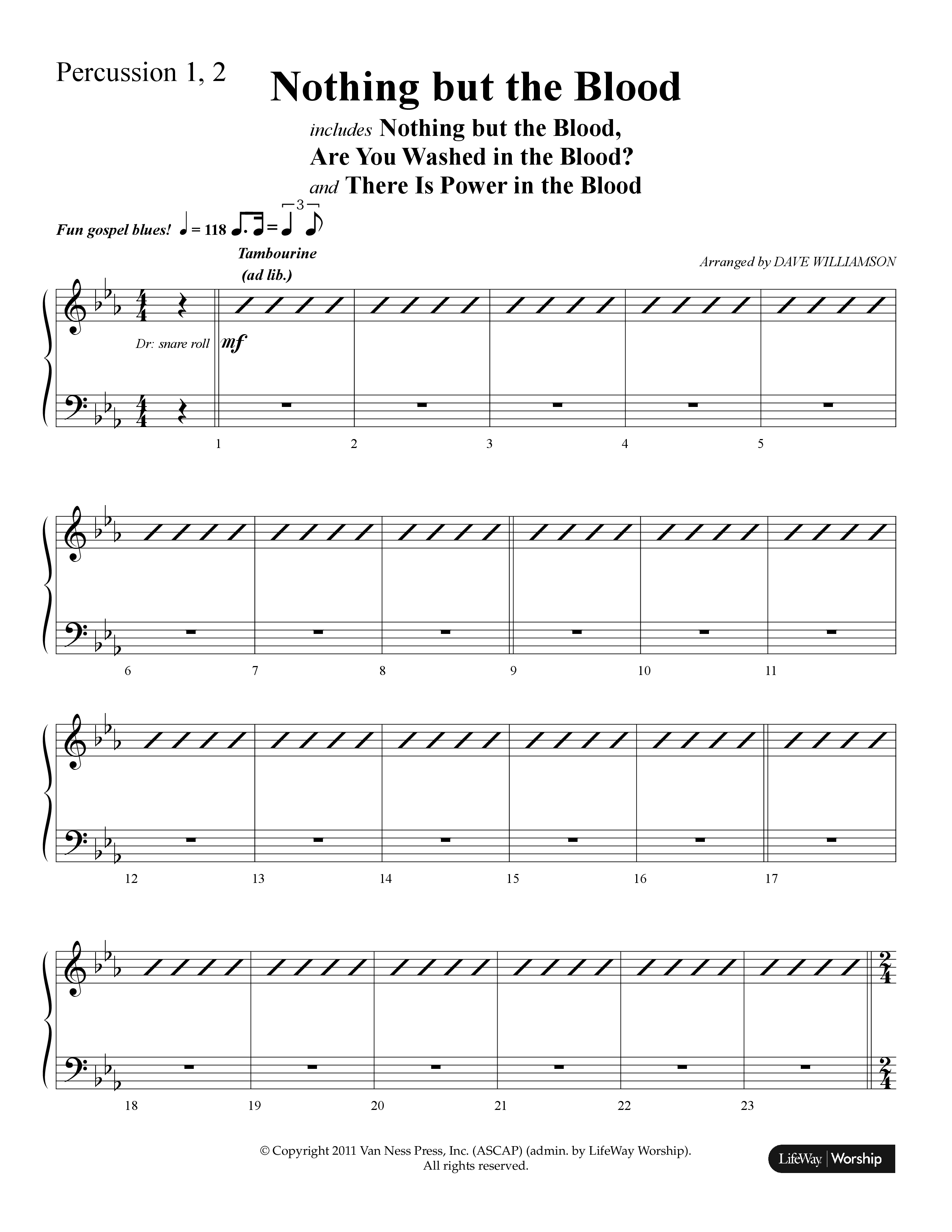 Nothing But The Blood (with Are You Washed In The Blood, There Is Power In The Blood) (Choral Anthem SATB) Percussion 1/2 (Lifeway Choral / Arr. Dave Williamson)