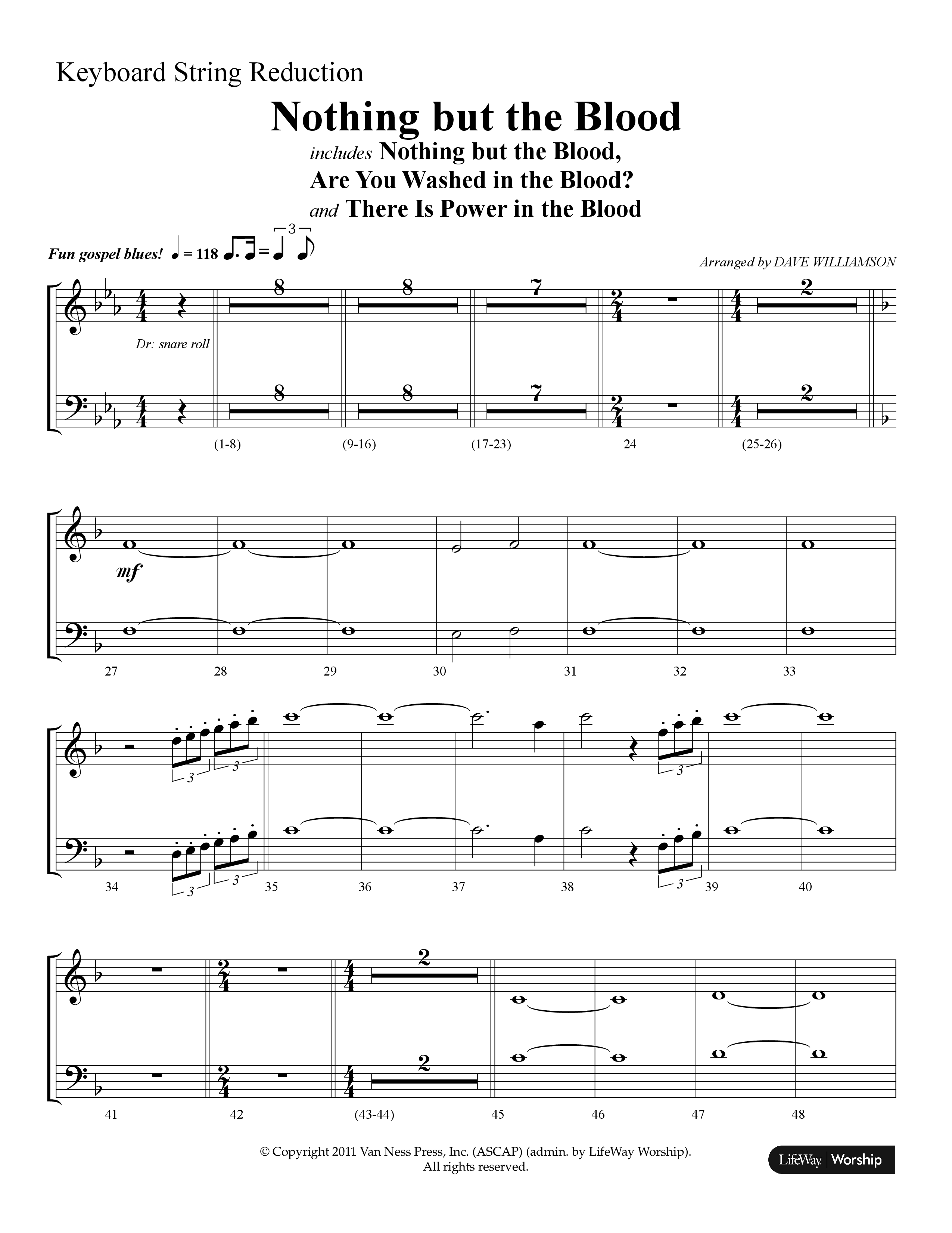 Nothing But The Blood (with Are You Washed In The Blood, There Is Power In The Blood) (Choral Anthem SATB) String Reduction (Lifeway Choral / Arr. Dave Williamson)