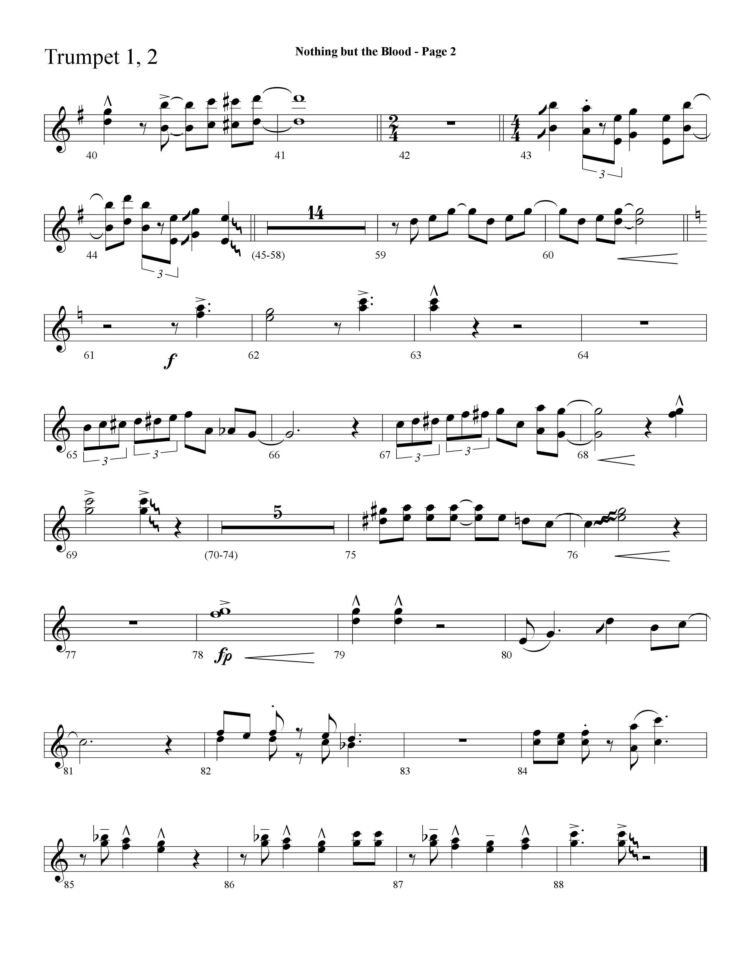 Nothing But The Blood (with Are You Washed In The Blood, There Is Power In The Blood) (Choral Anthem SATB) Trumpet 1,2 (Lifeway Choral / Arr. Dave Williamson)