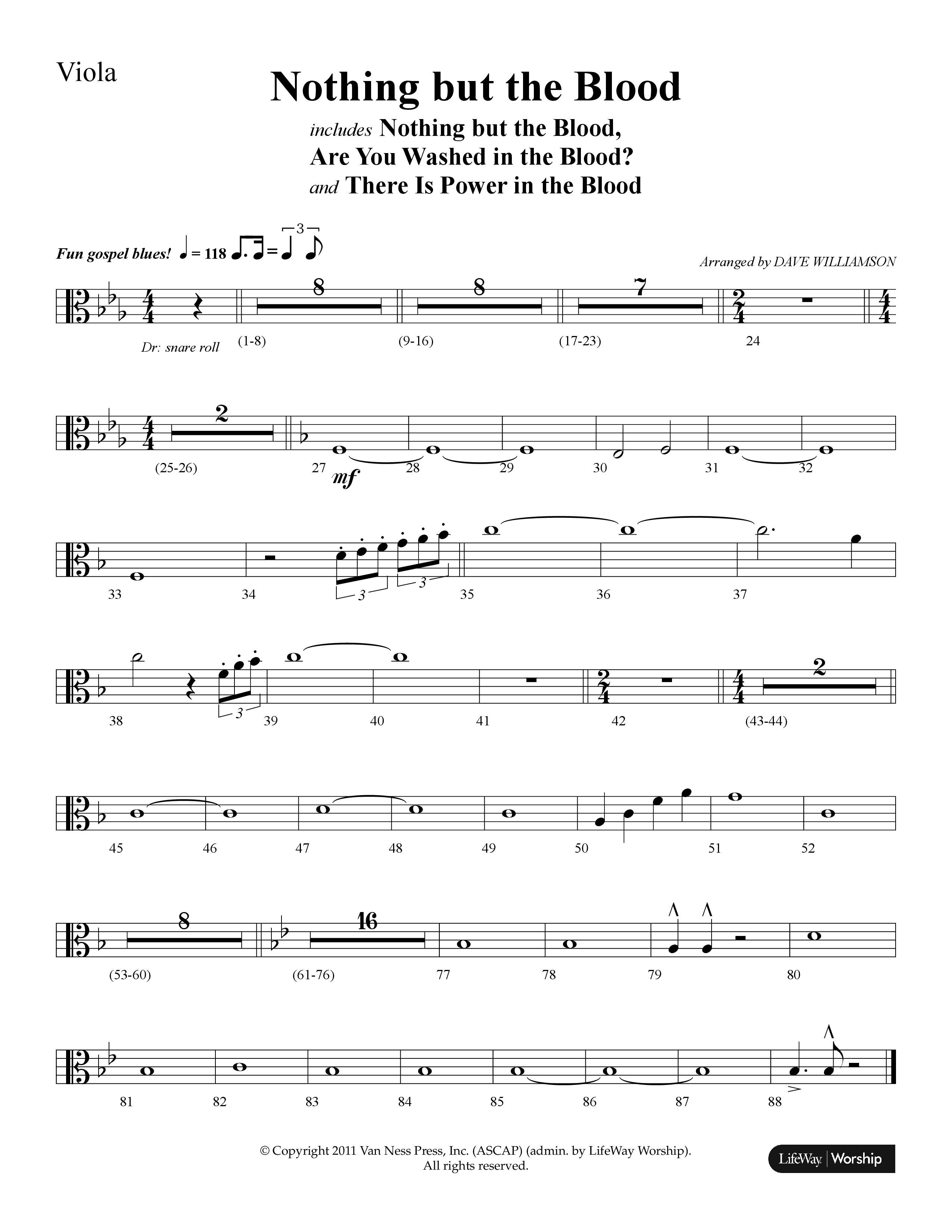 Nothing But The Blood (with Are You Washed In The Blood, There Is Power In The Blood) (Choral Anthem SATB) Viola (Lifeway Choral / Arr. Dave Williamson)