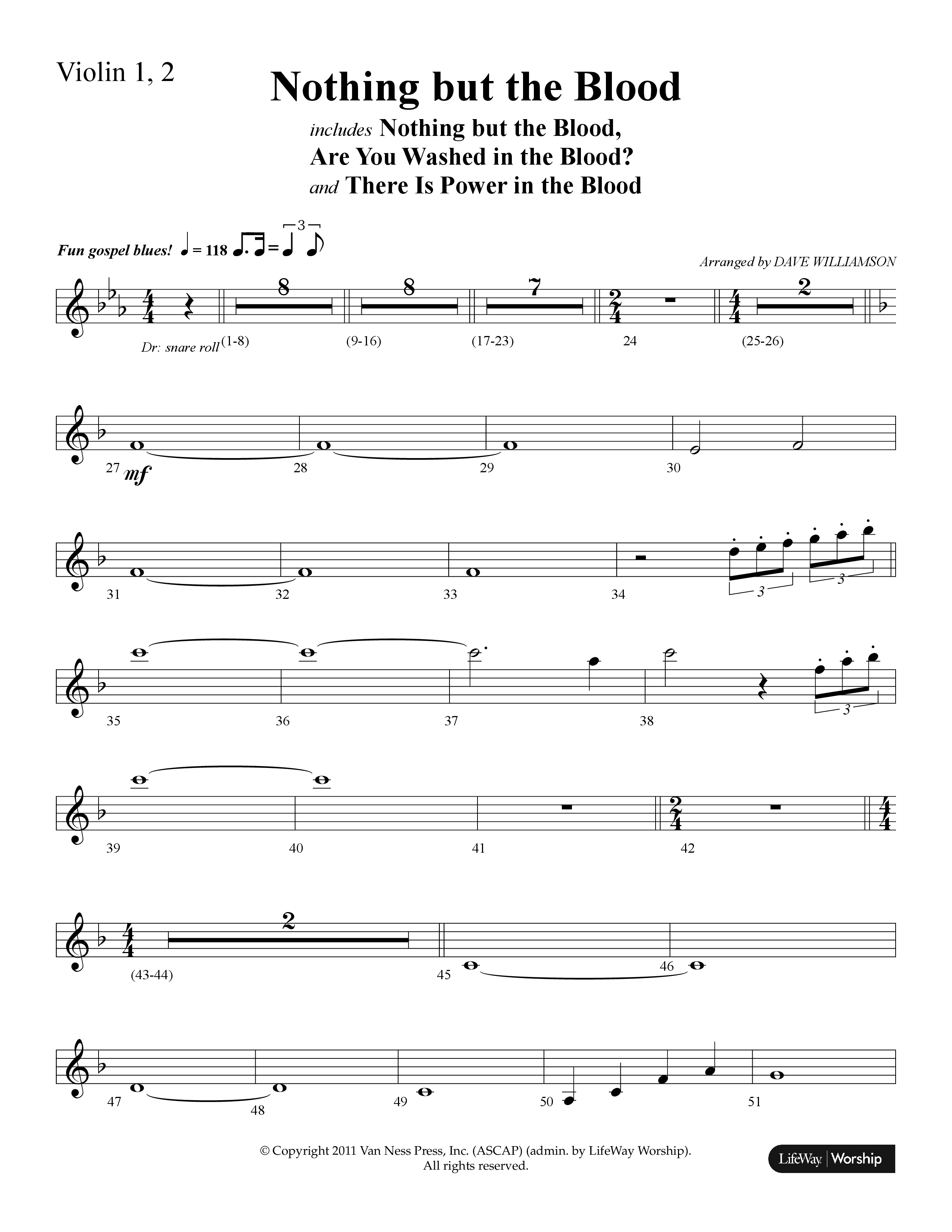 Nothing But The Blood (with Are You Washed In The Blood, There Is Power In The Blood) (Choral Anthem SATB) Violin 1/2 (Lifeway Choral / Arr. Dave Williamson)