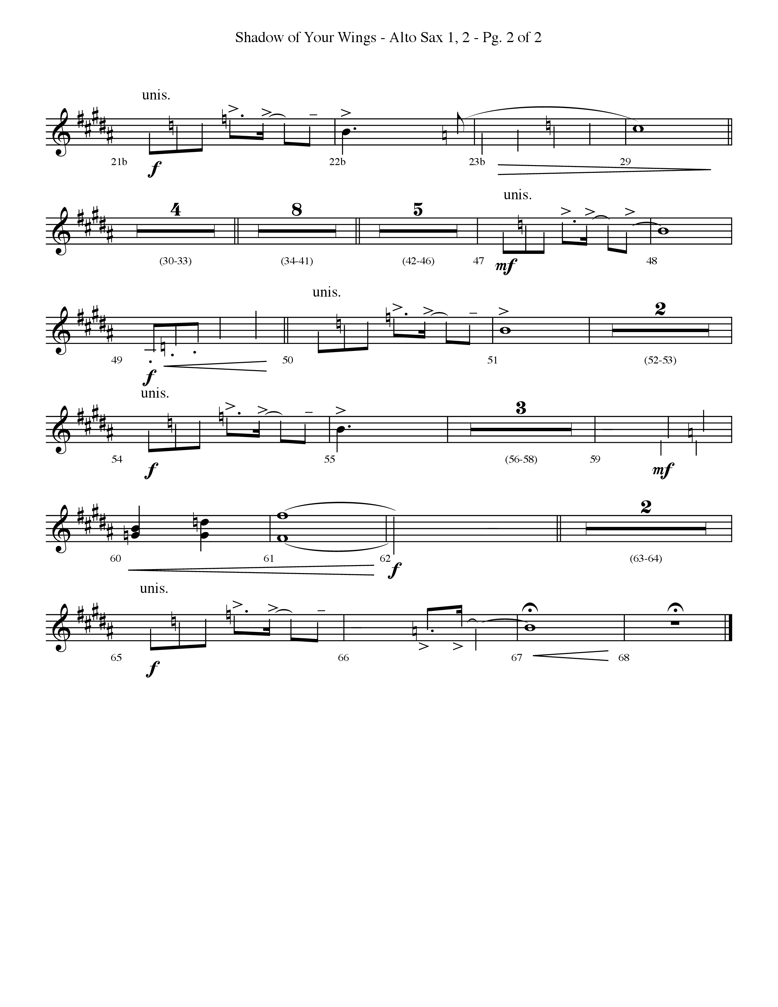 Shadow Of Your Wings (Choral Anthem SATB) Alto Sax 1/2 (Lifeway Choral / Arr. Travis Cottrell / Orch. Phillip Keveren)
