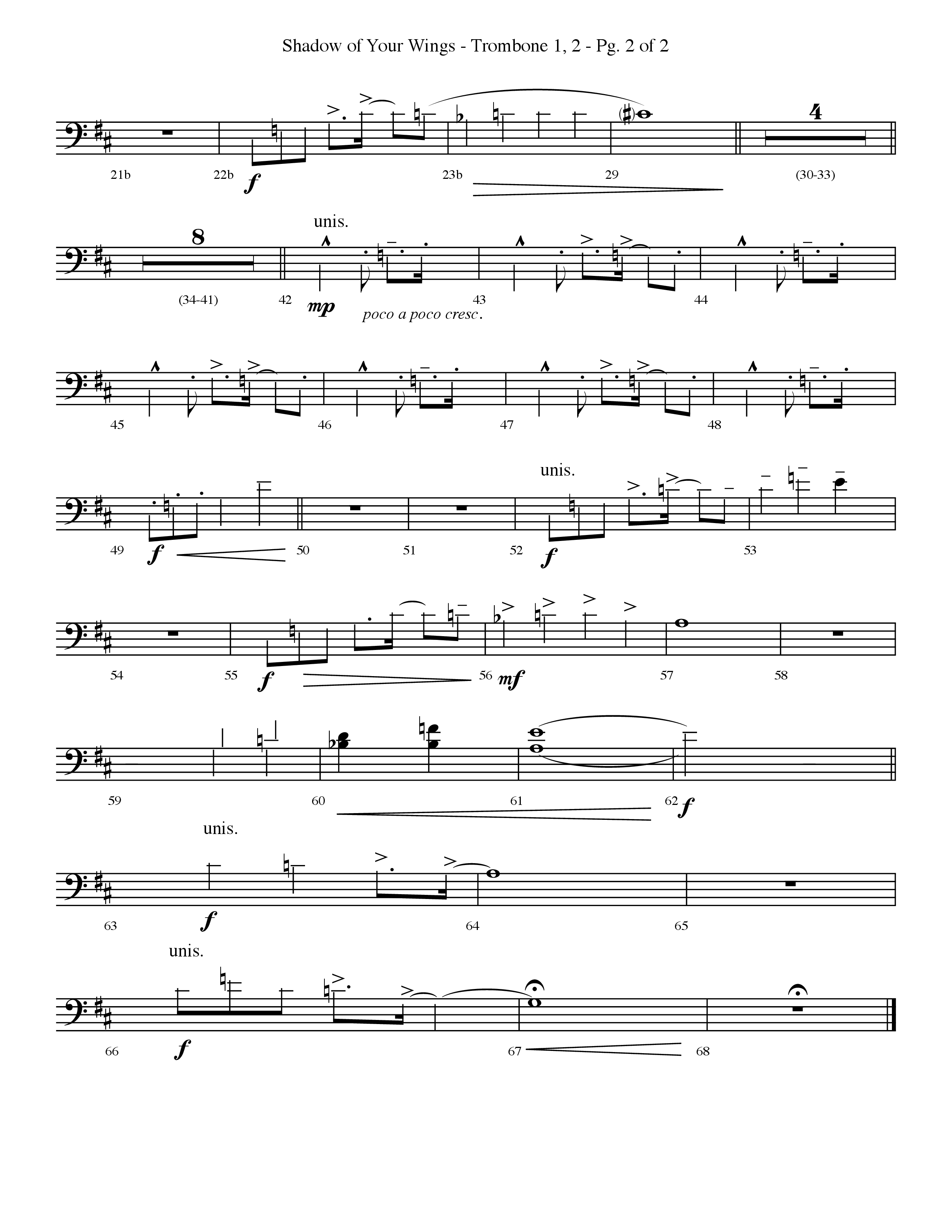 Shadow Of Your Wings (Choral Anthem SATB) Trombone 1/2 (Lifeway Choral / Arr. Travis Cottrell / Orch. Phillip Keveren)