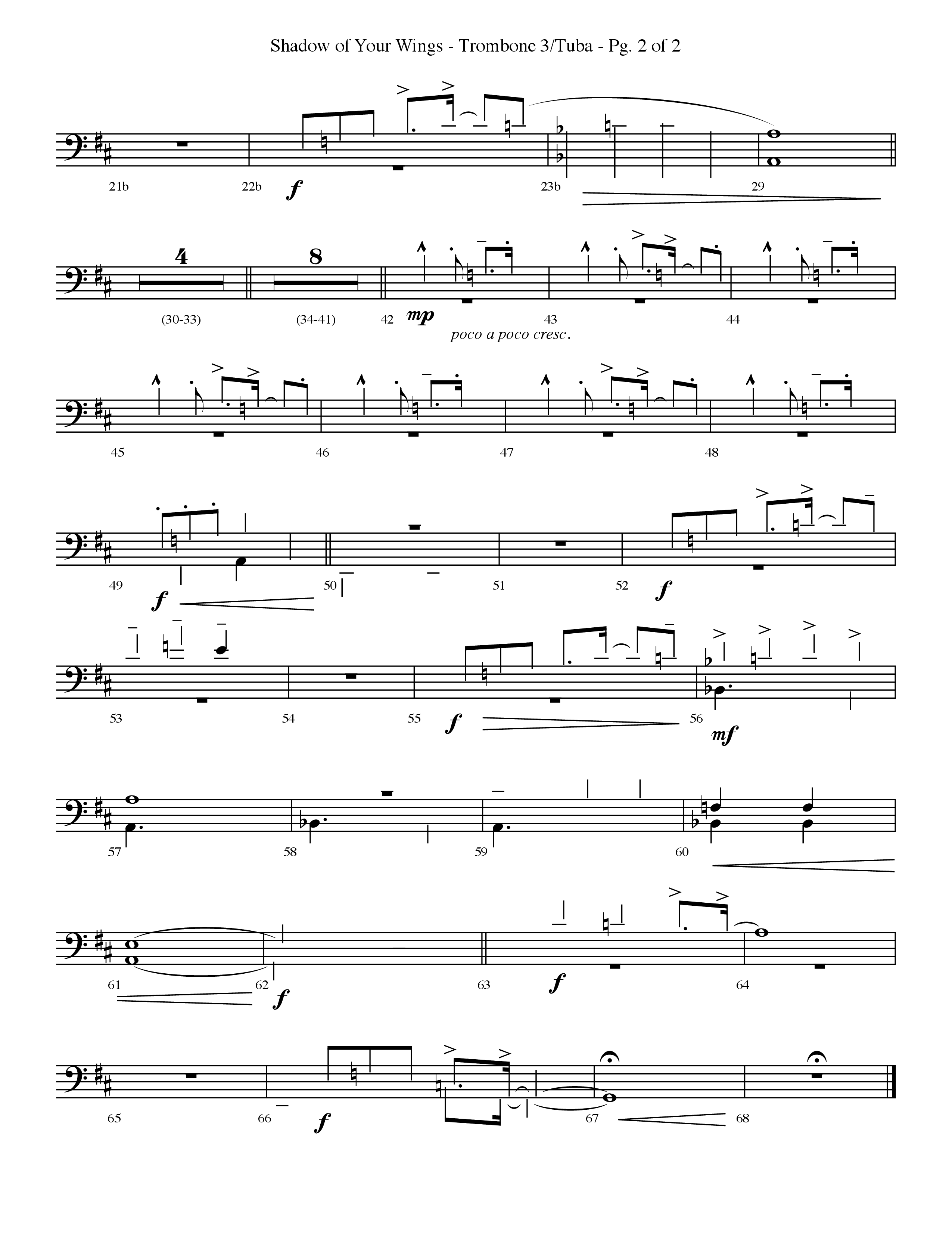 Shadow Of Your Wings (Choral Anthem SATB) Trombone 3/Tuba (Lifeway Choral / Arr. Travis Cottrell / Orch. Phillip Keveren)