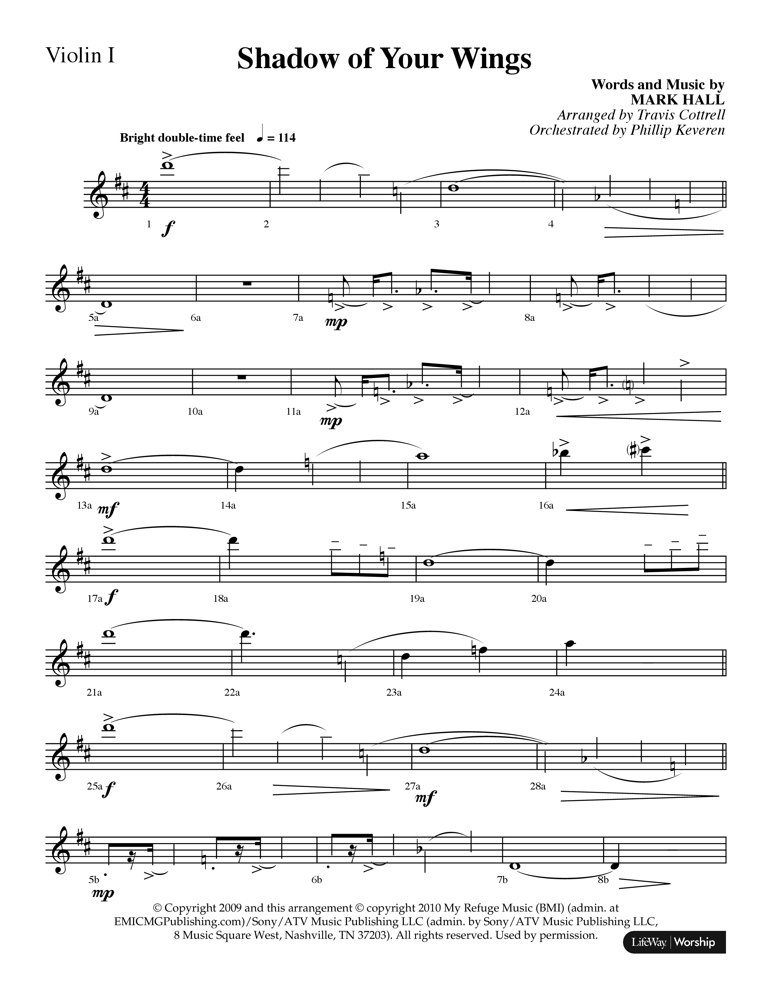 Shadow Of Your Wings (Choral Anthem SATB) Violin 1 (Lifeway Choral / Arr. Travis Cottrell / Orch. Phillip Keveren)
