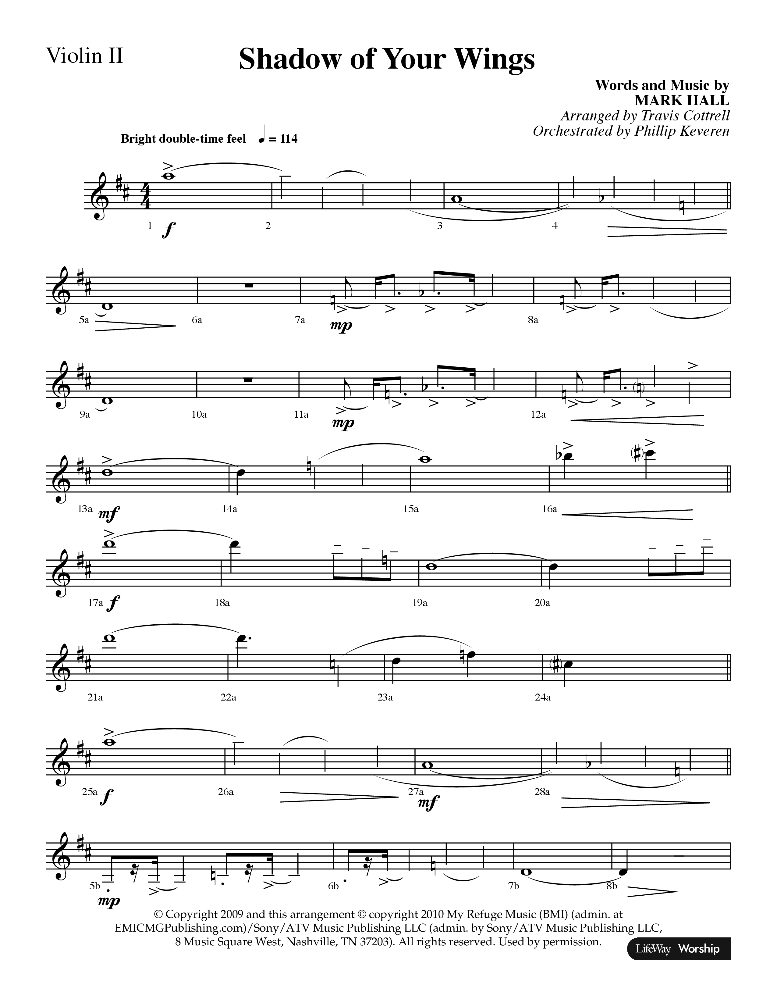 Shadow Of Your Wings (Choral Anthem SATB) Violin 2 (Lifeway Choral / Arr. Travis Cottrell / Orch. Phillip Keveren)