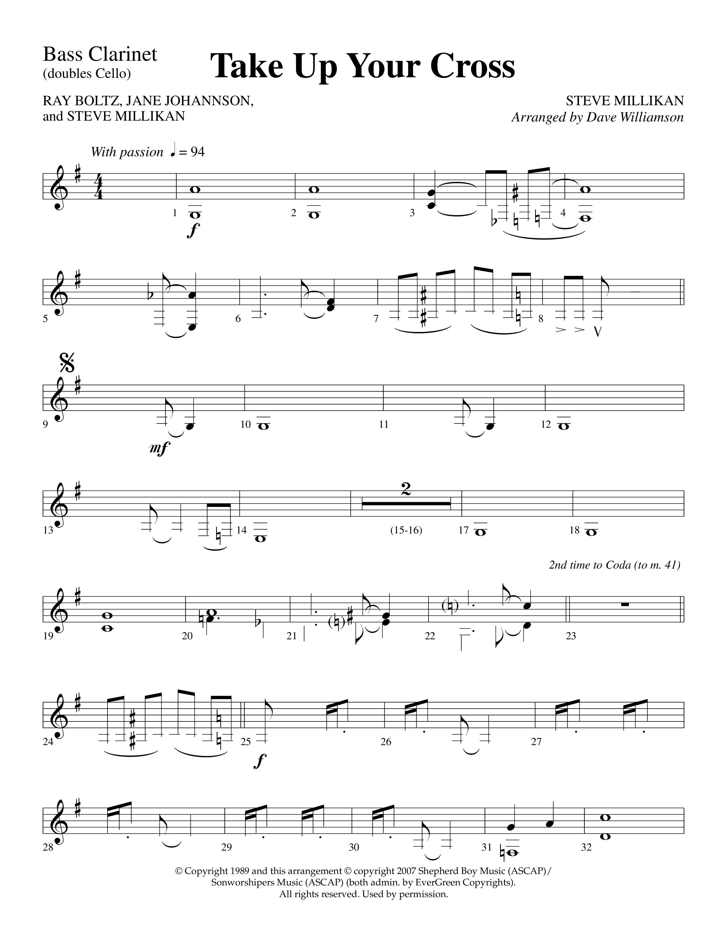 Take Up Your Cross (Choral Anthem SATB) Bass Clarinet (Lifeway Choral / Arr. Dave Williamson)