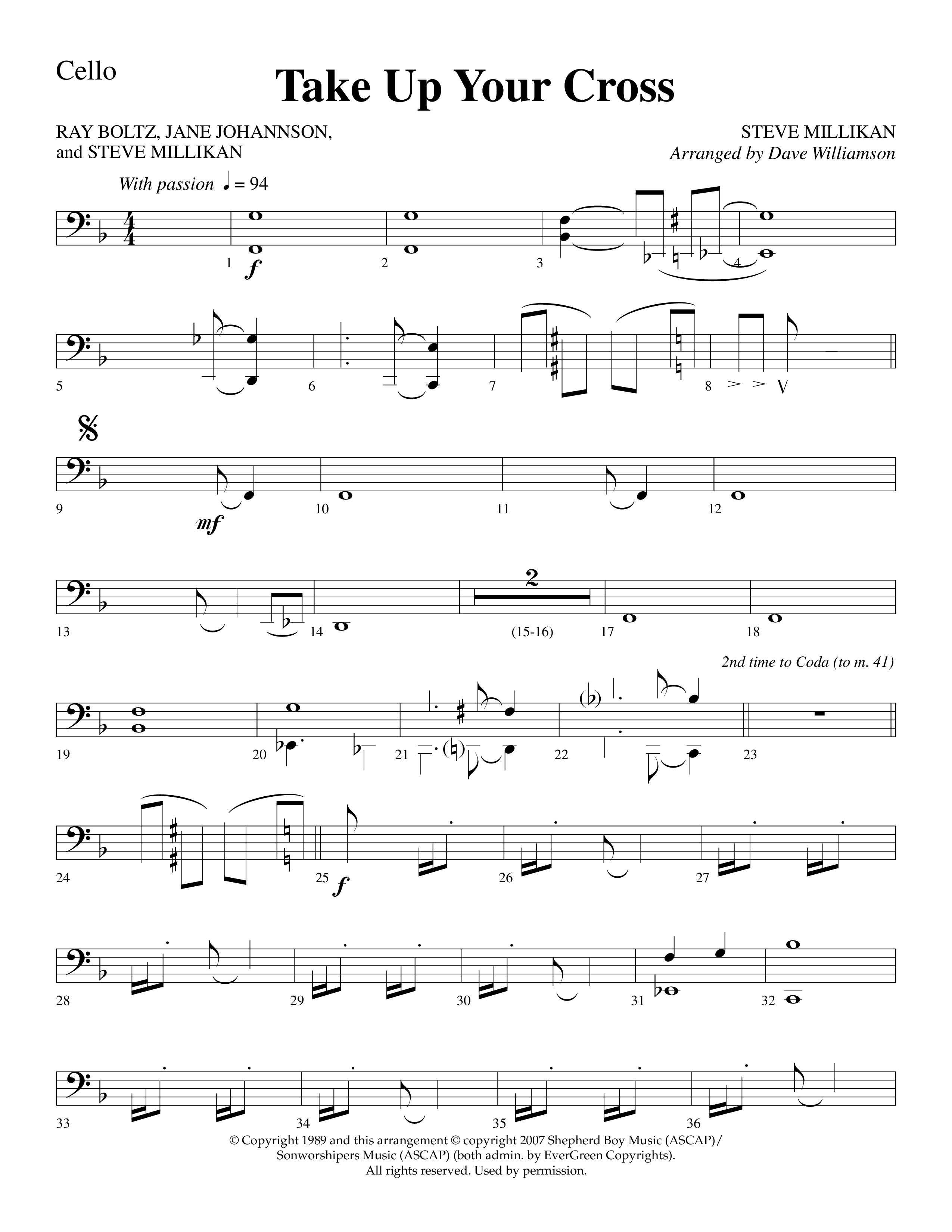 Take Up Your Cross (Choral Anthem SATB) Cello (Lifeway Choral / Arr. Dave Williamson)