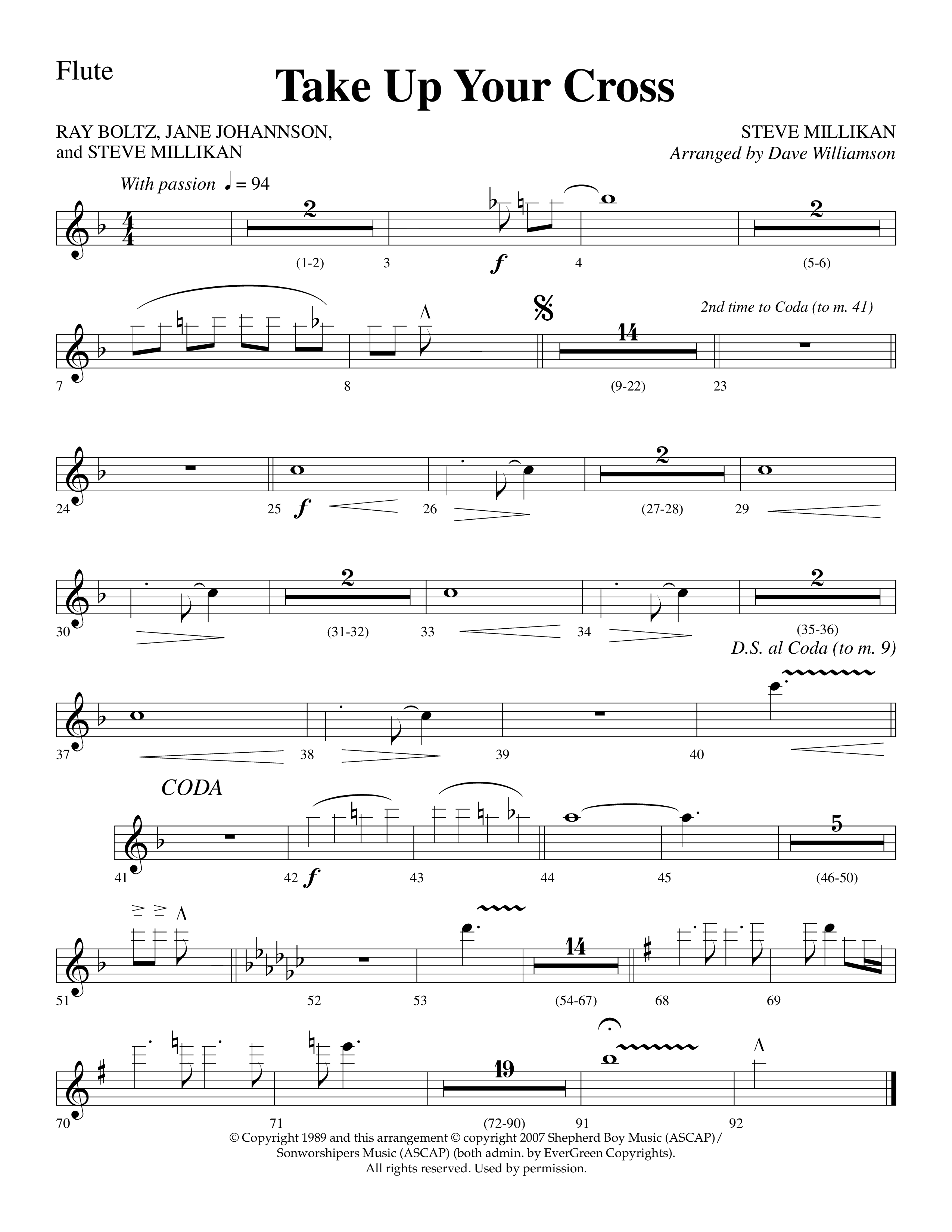 Take Up Your Cross (Choral Anthem SATB) Flute (Lifeway Choral / Arr. Dave Williamson)