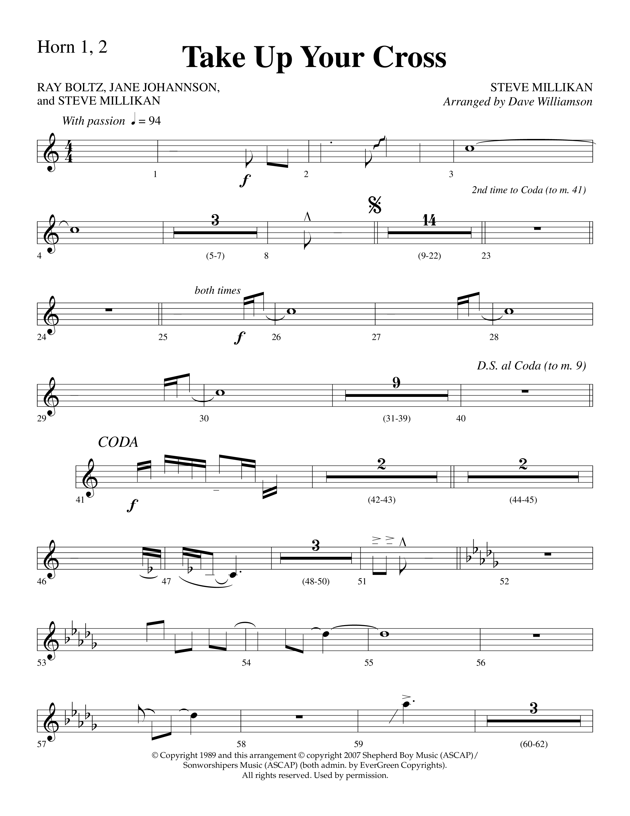 Take Up Your Cross (Choral Anthem SATB) French Horn 1/2 (Lifeway Choral / Arr. Dave Williamson)