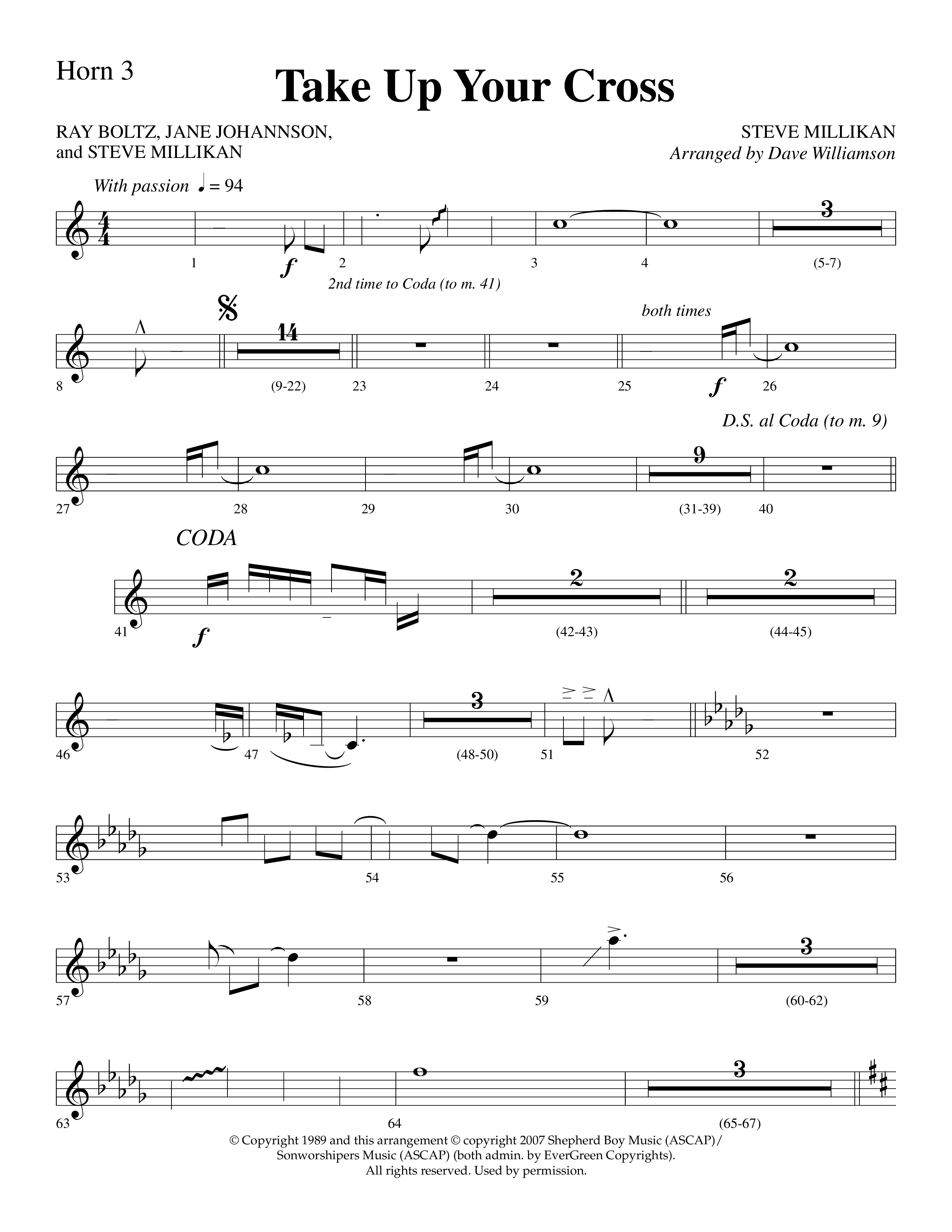 Take Up Your Cross (Choral Anthem SATB) French Horn 3 (Lifeway Choral / Arr. Dave Williamson)
