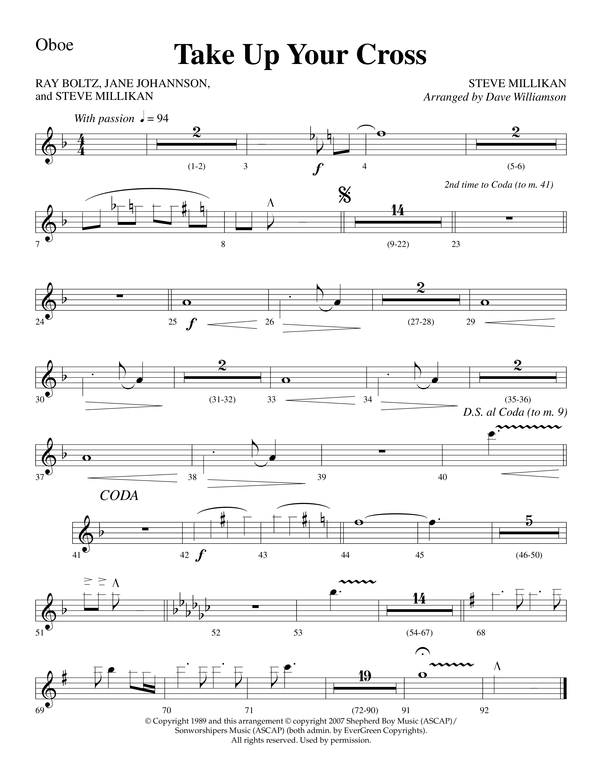 Take Up Your Cross (Choral Anthem SATB) Oboe (Lifeway Choral / Arr. Dave Williamson)