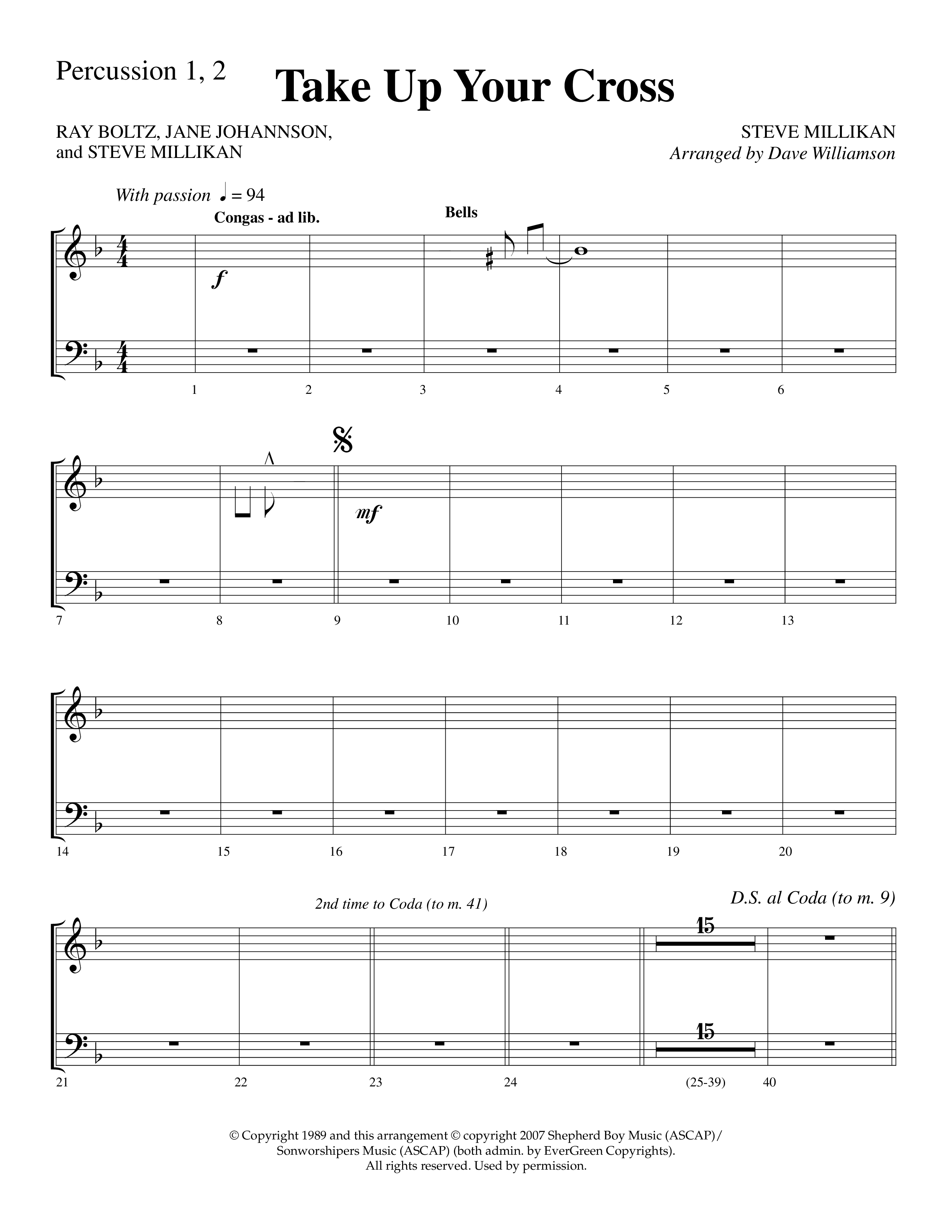 Take Up Your Cross (Choral Anthem SATB) Percussion 1/2 (Lifeway Choral / Arr. Dave Williamson)