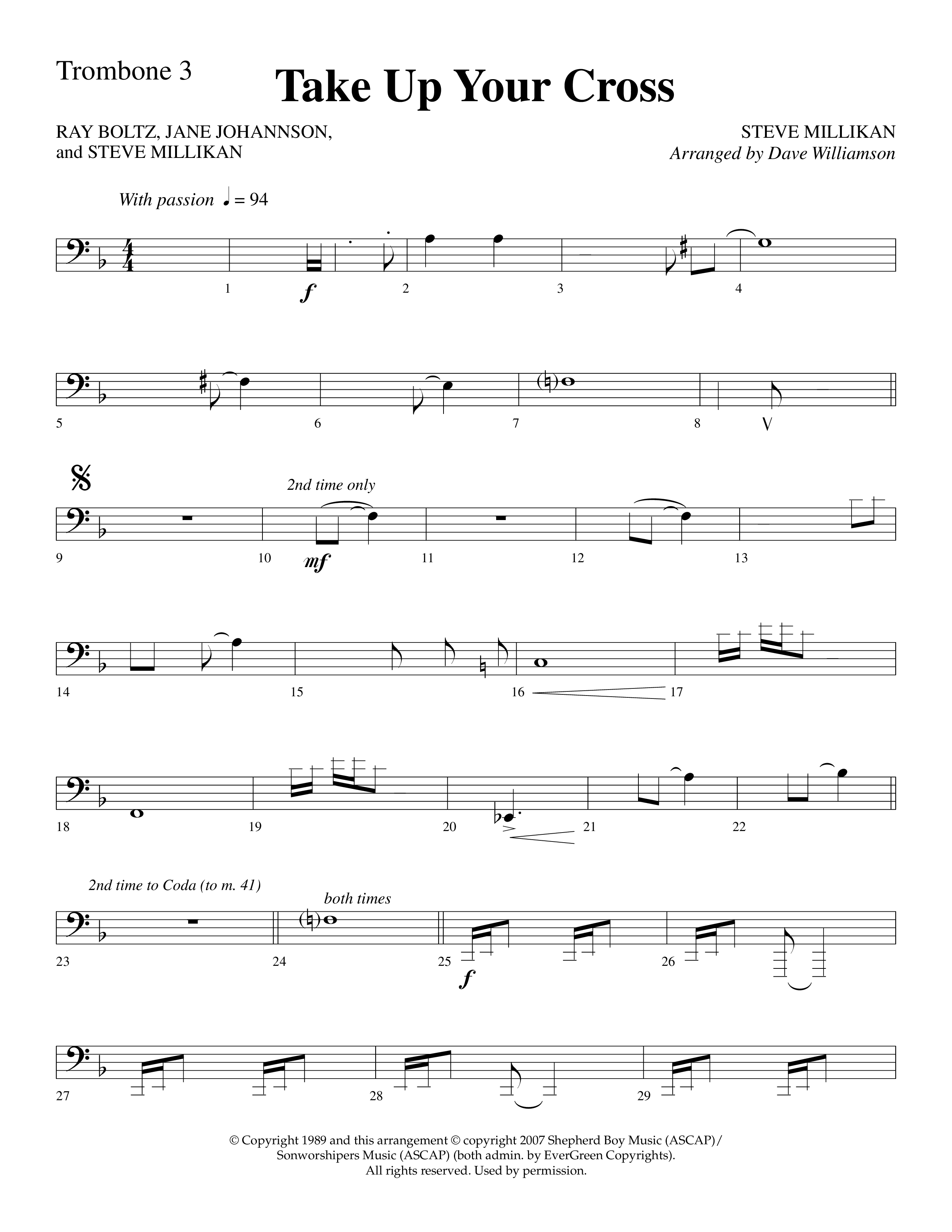 Take Up Your Cross (Choral Anthem SATB) Trombone 3 (Lifeway Choral / Arr. Dave Williamson)