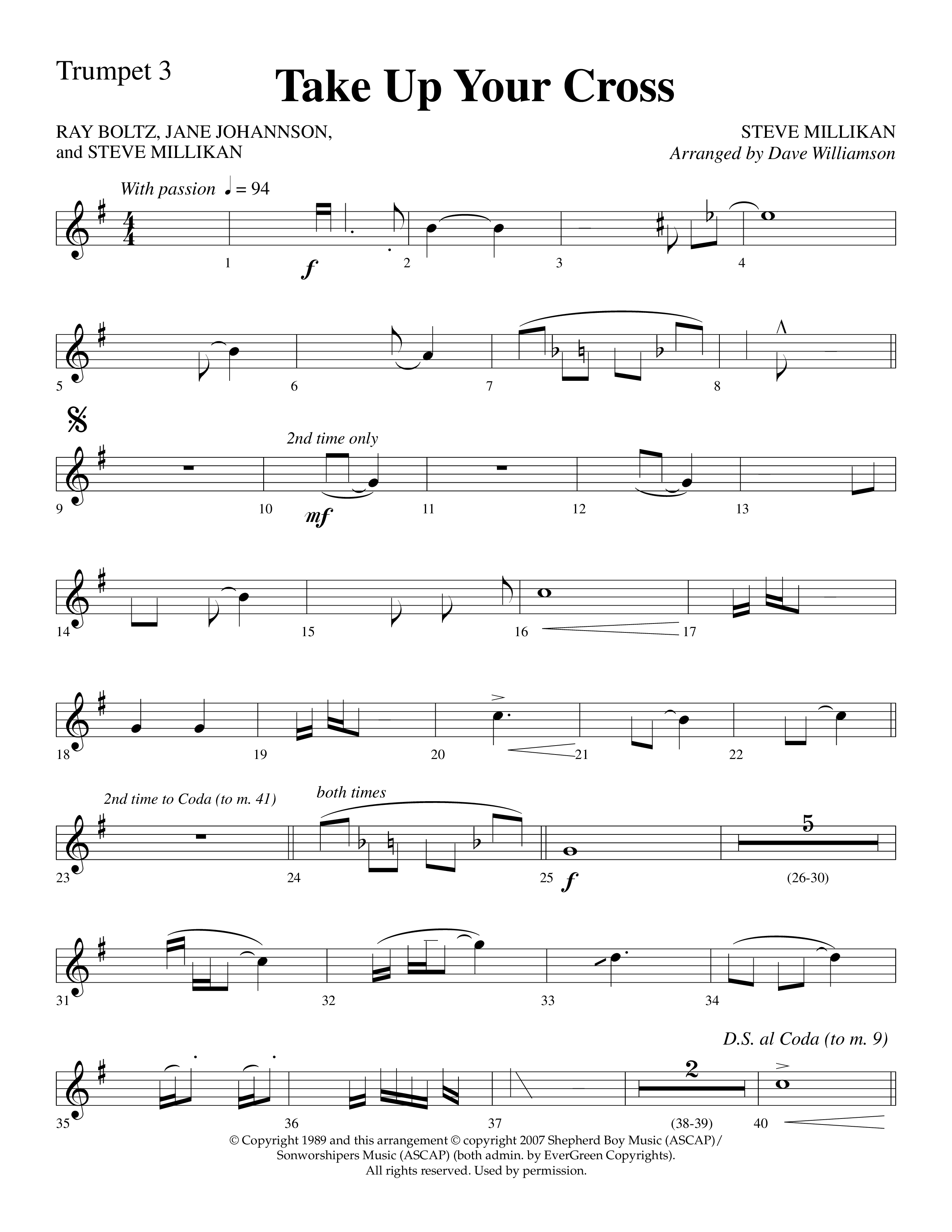 Take Up Your Cross (Choral Anthem SATB) Trumpet 3 (Lifeway Choral / Arr. Dave Williamson)