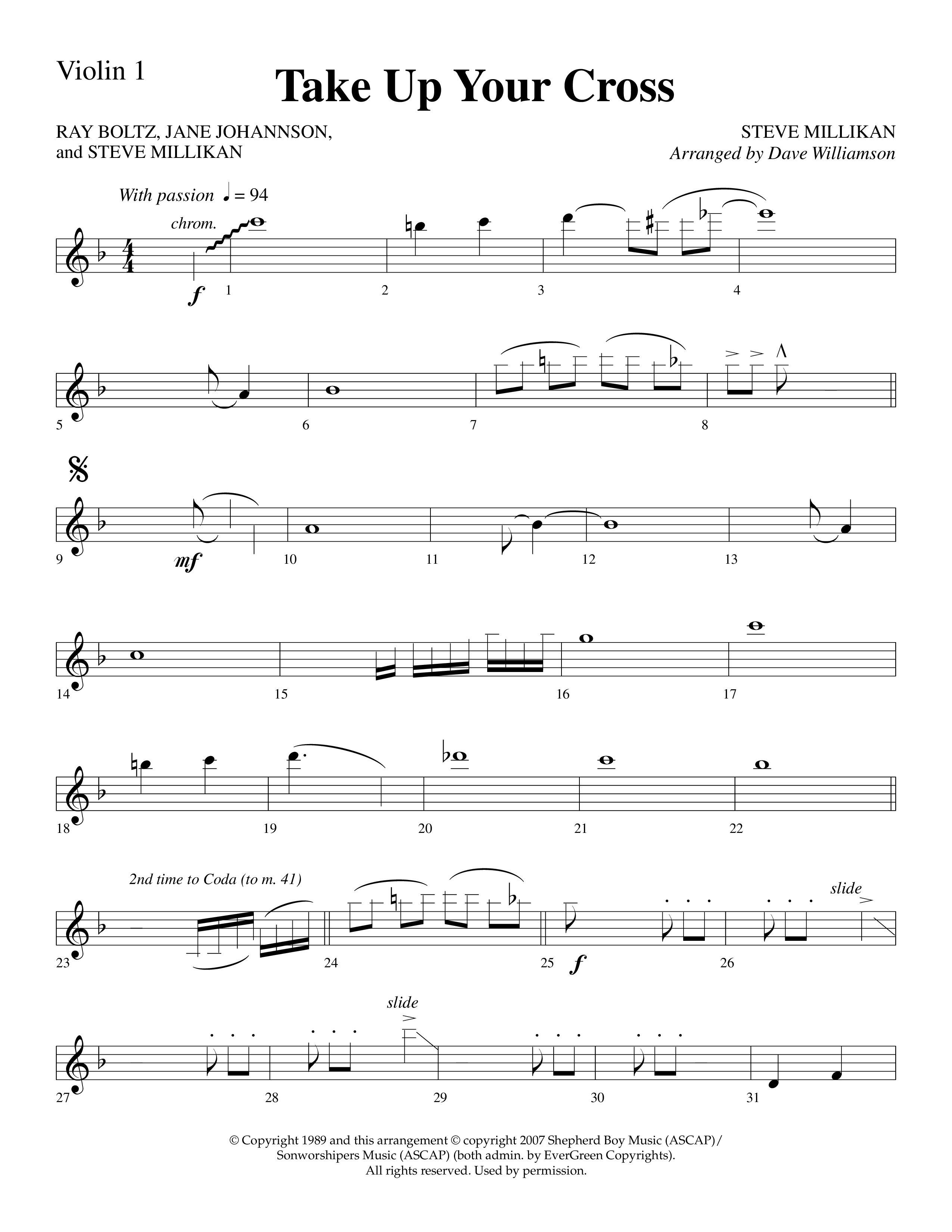 Take Up Your Cross (Choral Anthem SATB) Violin 1 (Lifeway Choral / Arr. Dave Williamson)