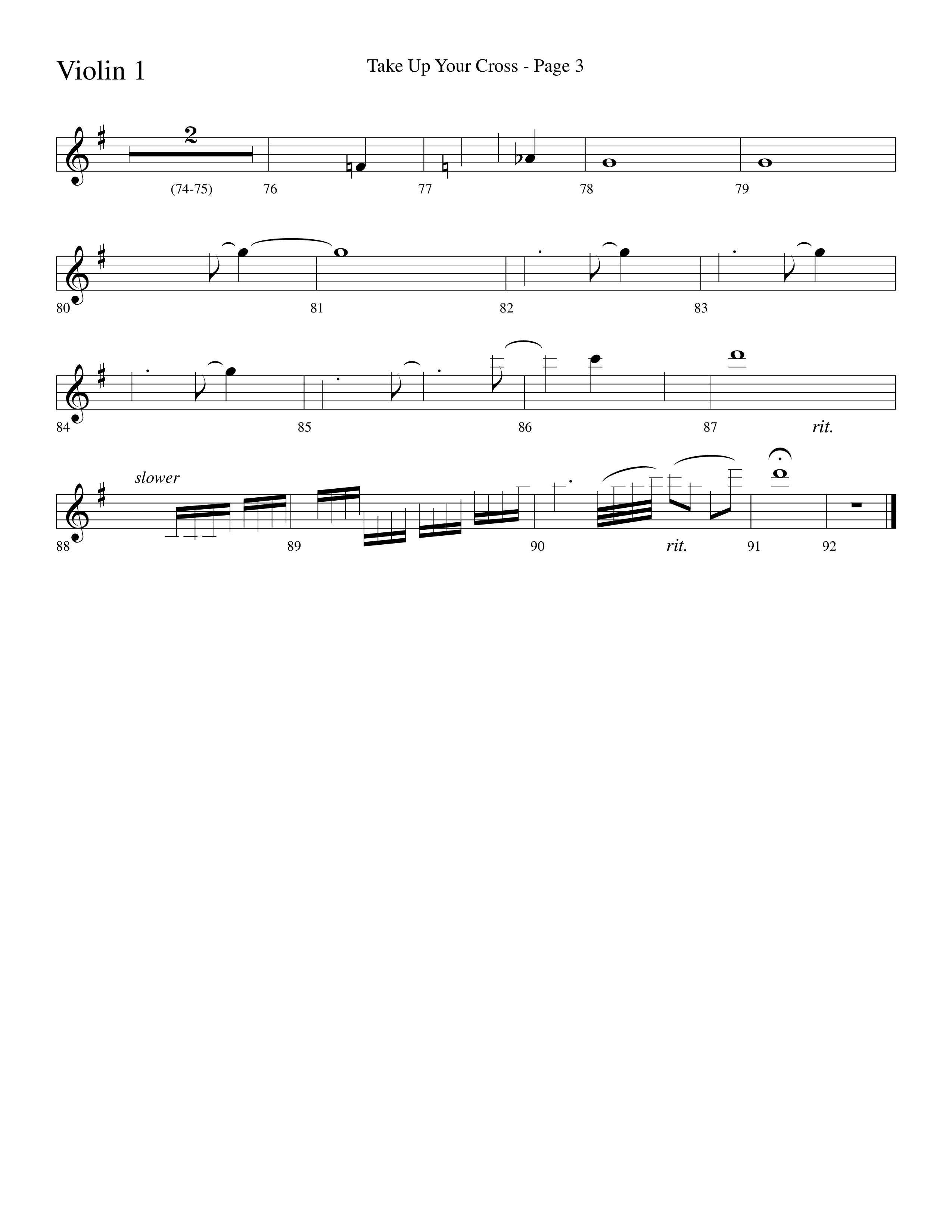 Take Up Your Cross (Choral Anthem SATB) Violin 1 (Lifeway Choral / Arr. Dave Williamson)