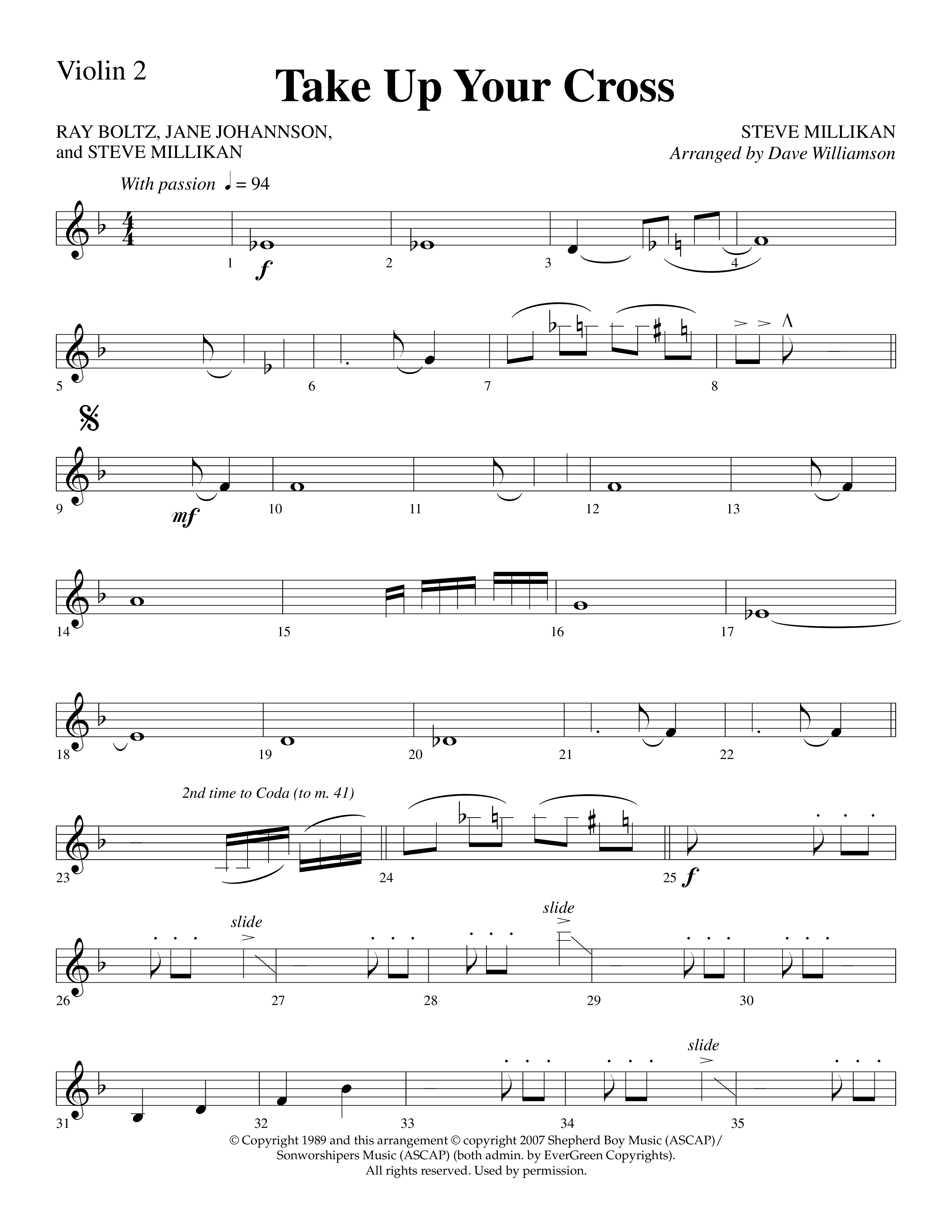 Take Up Your Cross (Choral Anthem SATB) Violin 2 (Lifeway Choral / Arr. Dave Williamson)