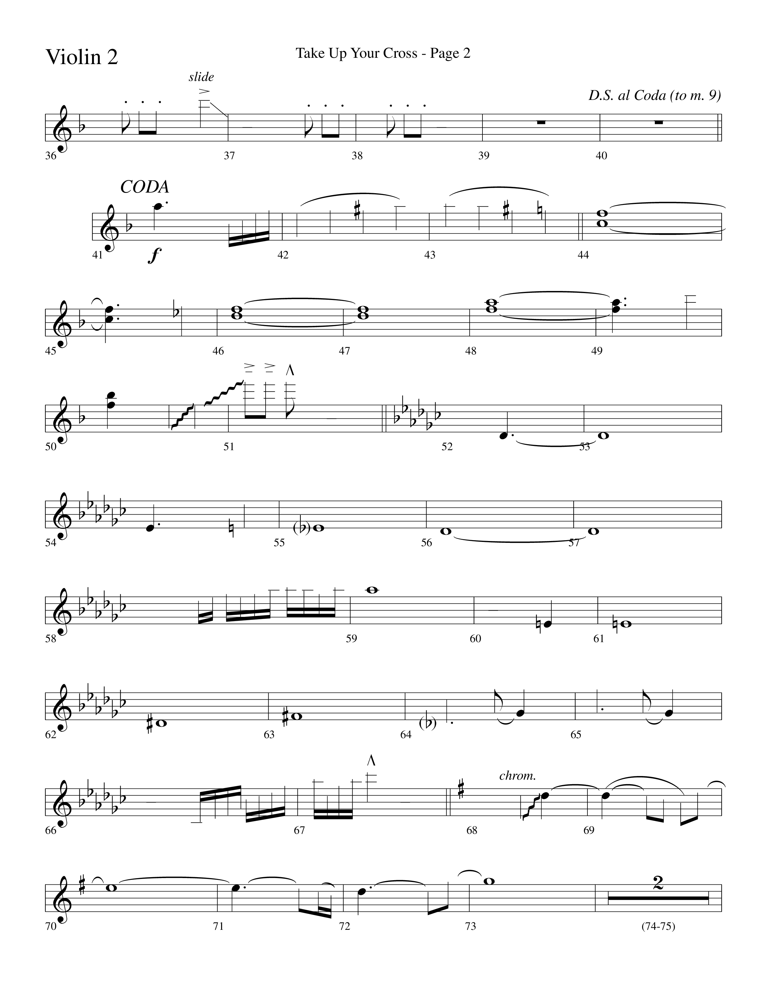 Take Up Your Cross (Choral Anthem SATB) Violin 2 (Lifeway Choral / Arr. Dave Williamson)