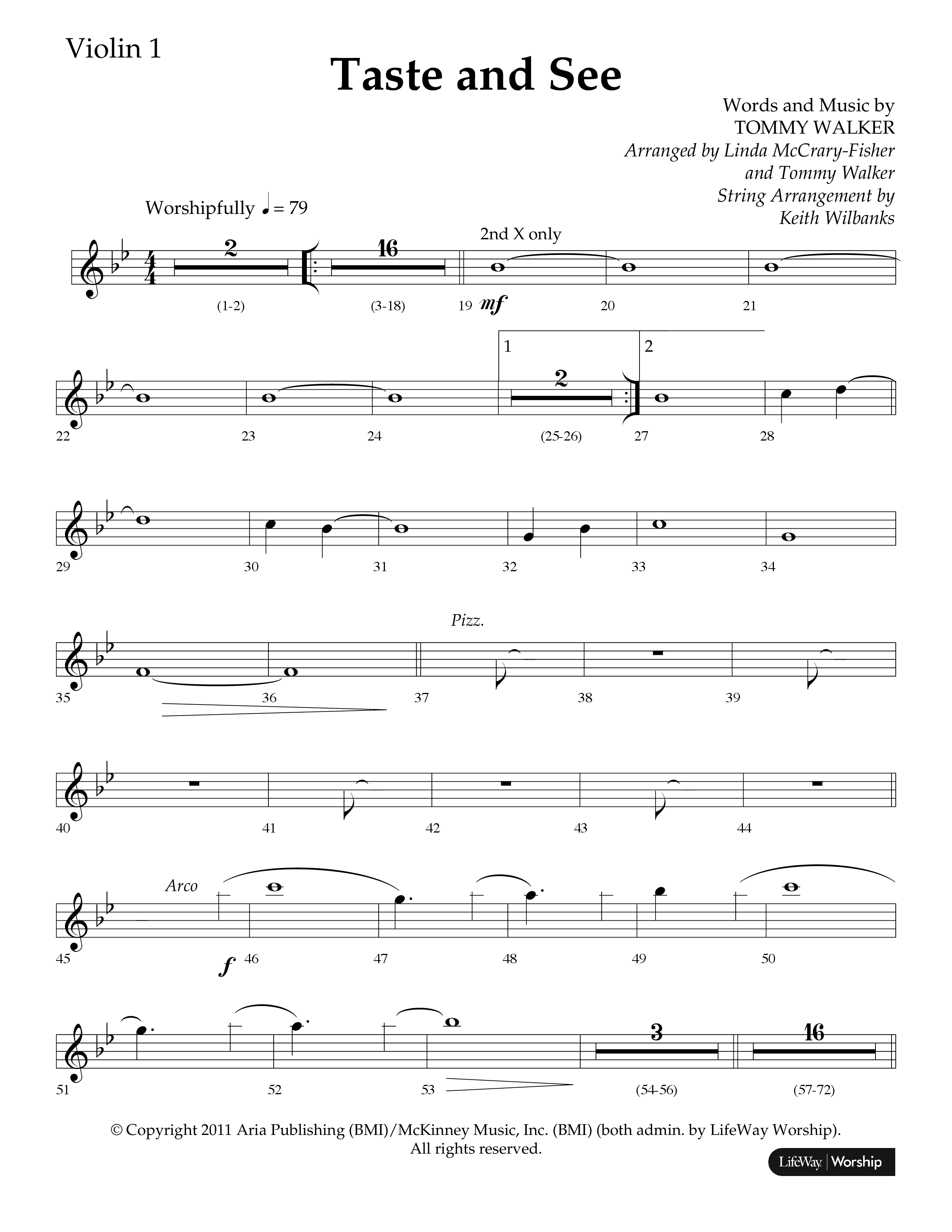 Taste And See (Choral Anthem SATB) Violin 1 (Lifeway Choral / Arr. Tommy Walker / Arr. Linda McCrary-Fisher)
