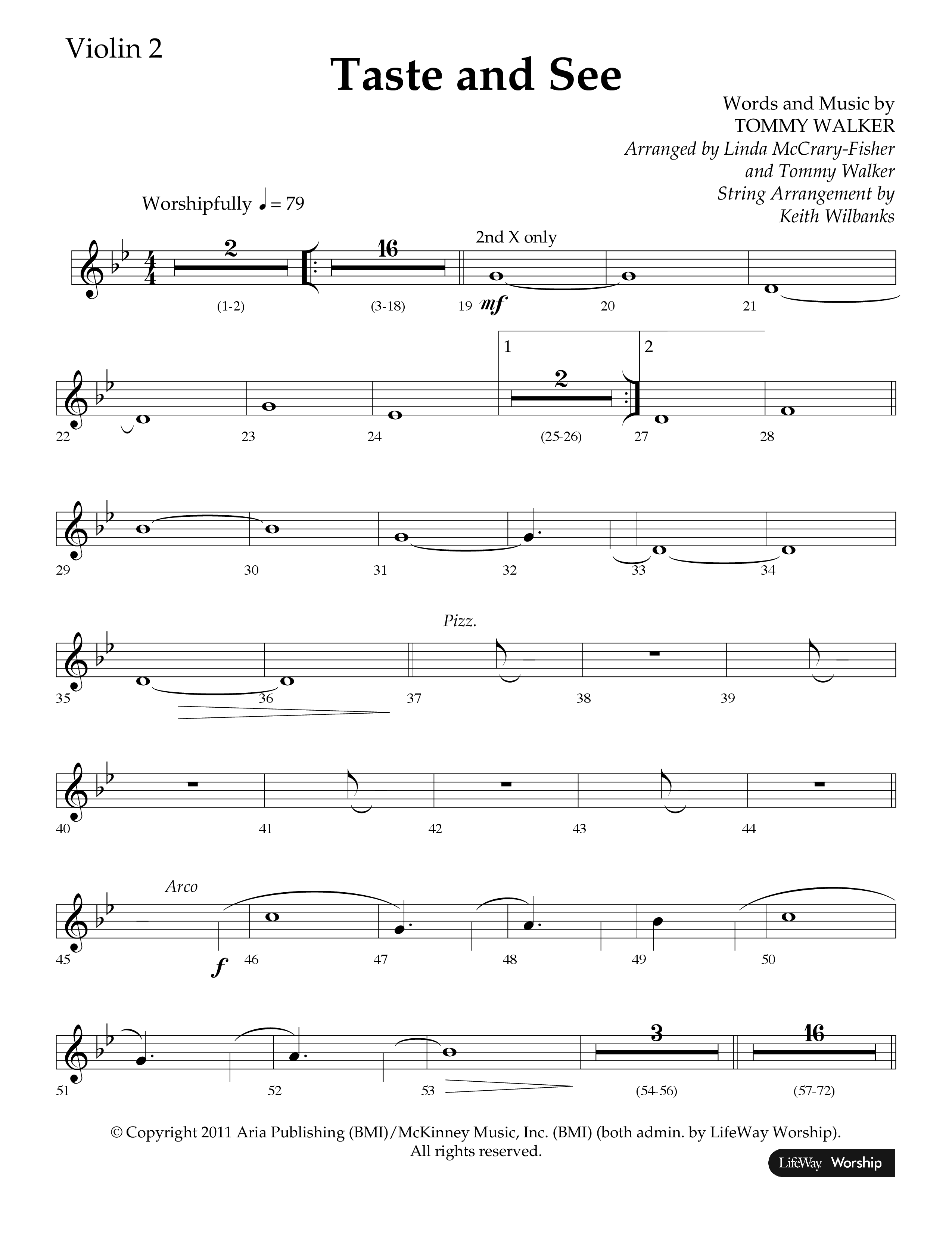 Taste And See (Choral Anthem SATB) Violin 2 (Lifeway Choral / Arr. Tommy Walker / Arr. Linda McCrary-Fisher)