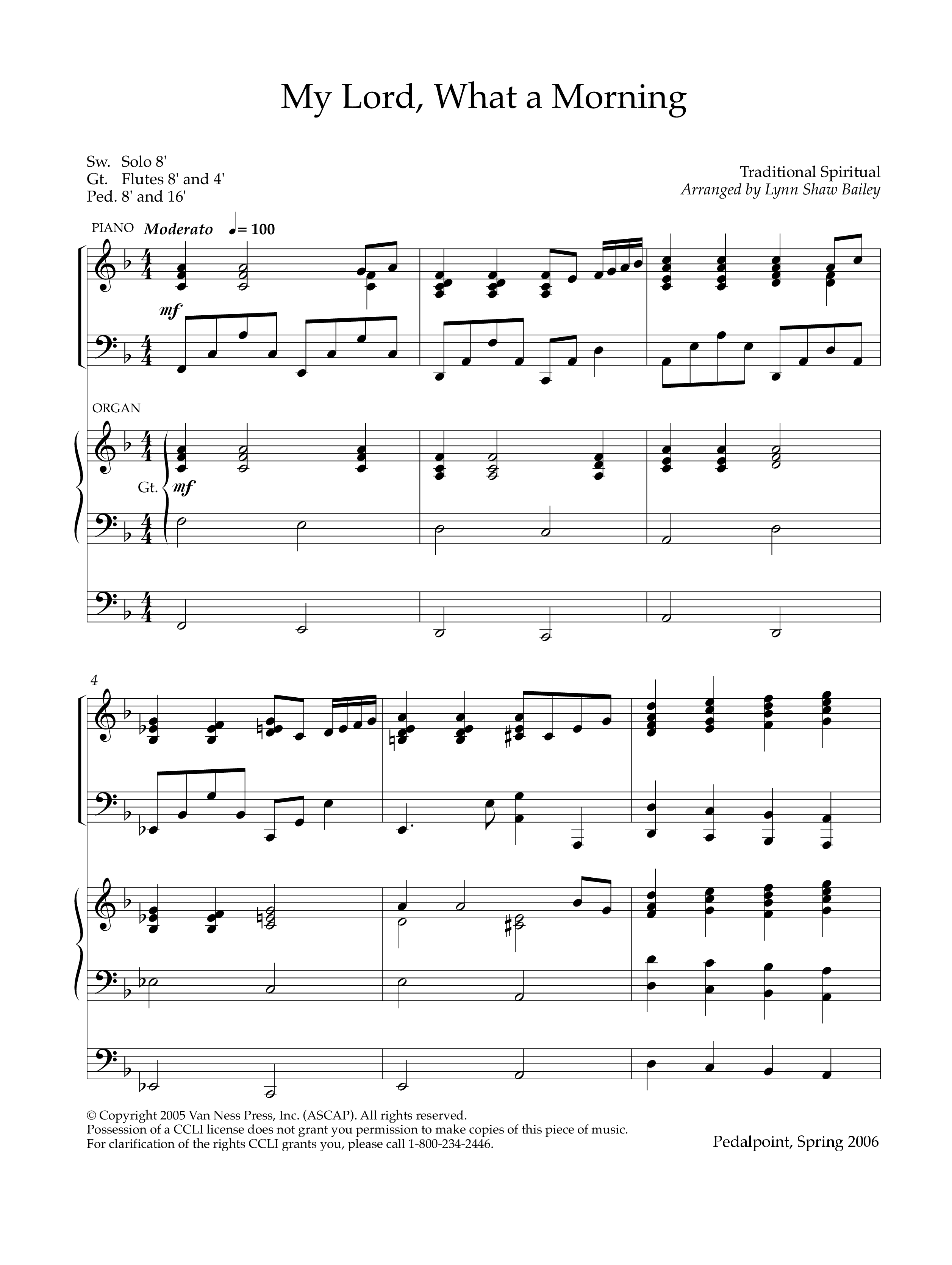 My Lord What A Morning (Instrumental) Piano-Organ (Lifeway Worship / Arr. Lynn Shaw Bailey)