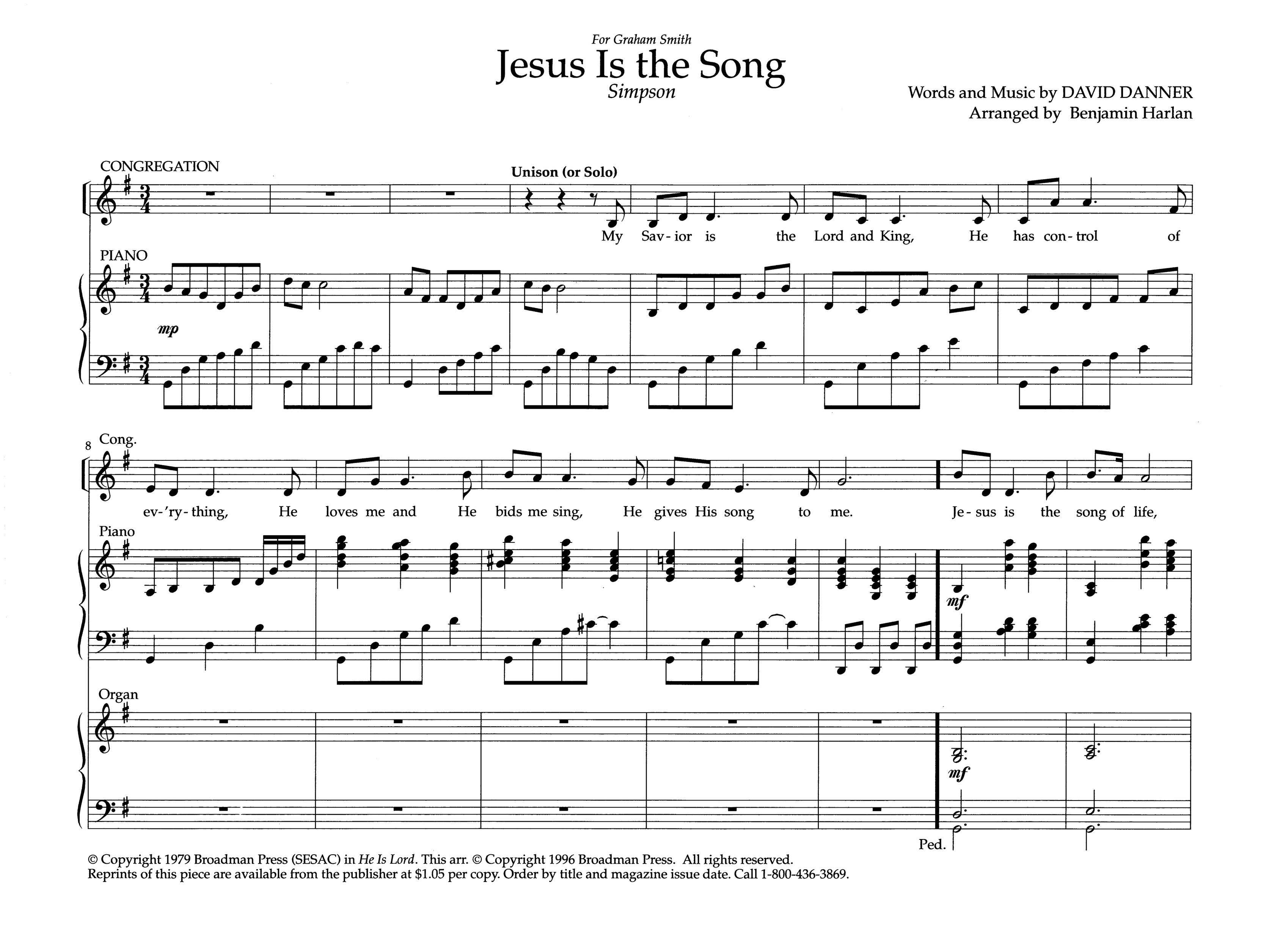 Jesus Is The Song (Instrumental) Piano-Organ (Lifeway Worship / Arr. Benjamin Harlan)