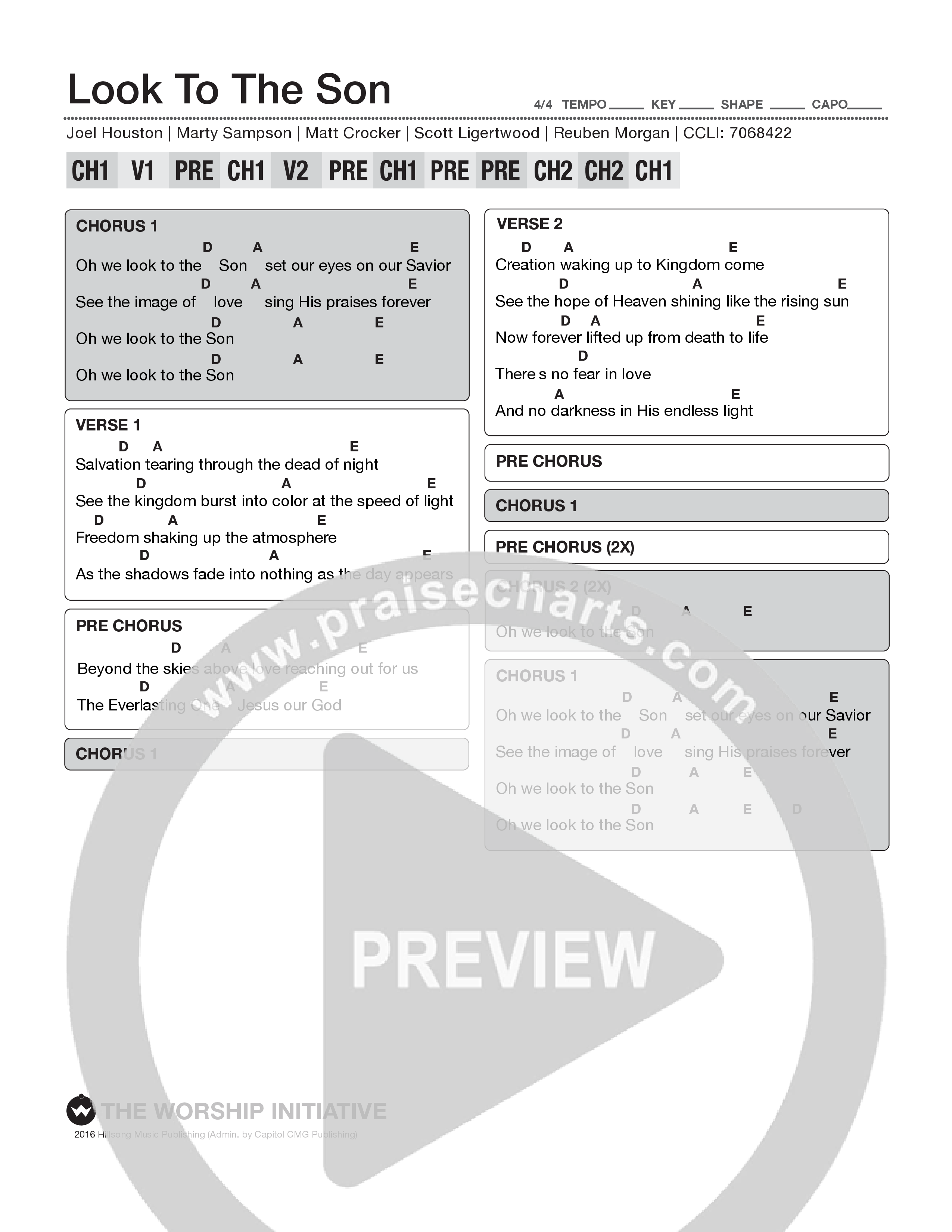 Look To The Son Chord Chart (The Worship Initiative)