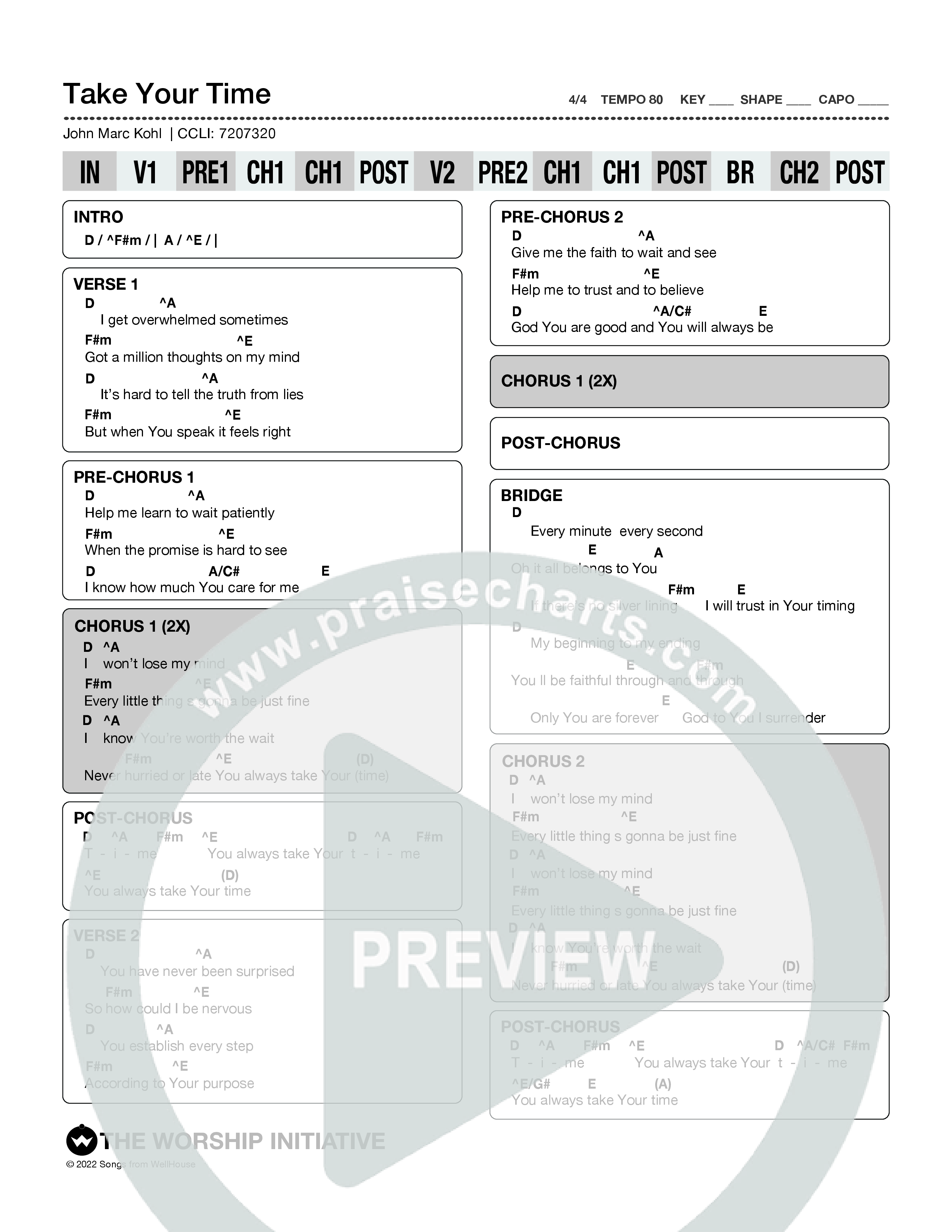 Take Your Time Chords PDF (The Worship Initiative) PraiseCharts