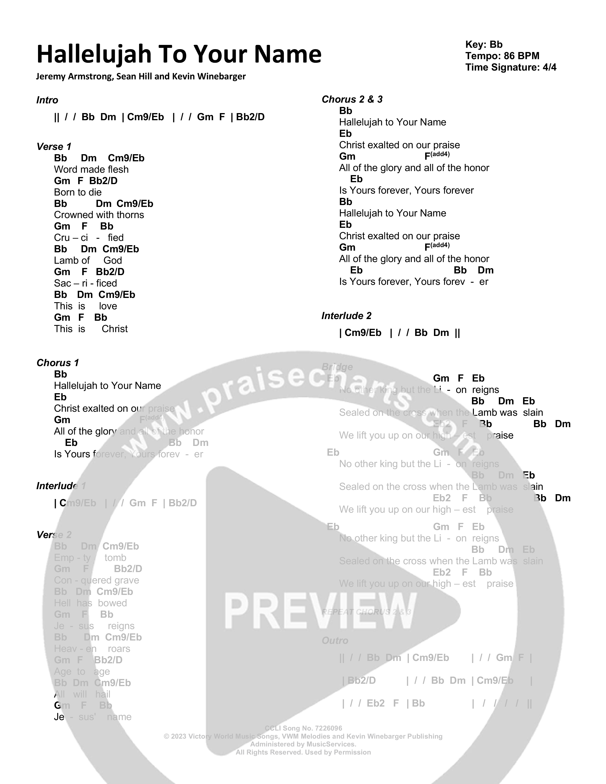 Hallelujah To Your Name Chord Chart (Victory House Worship)