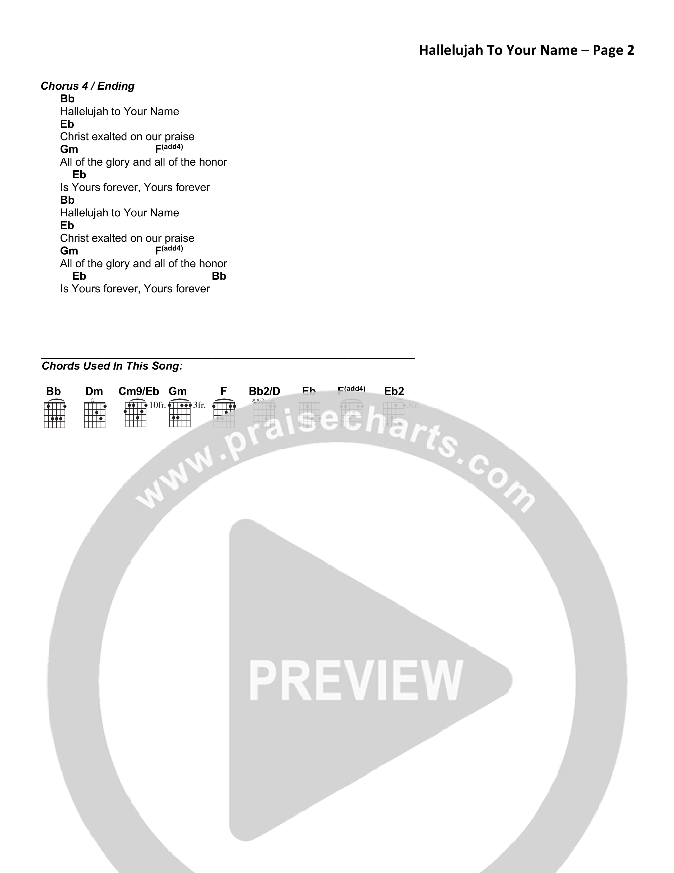 Hallelujah To Your Name Chord Chart (Victory House Worship)