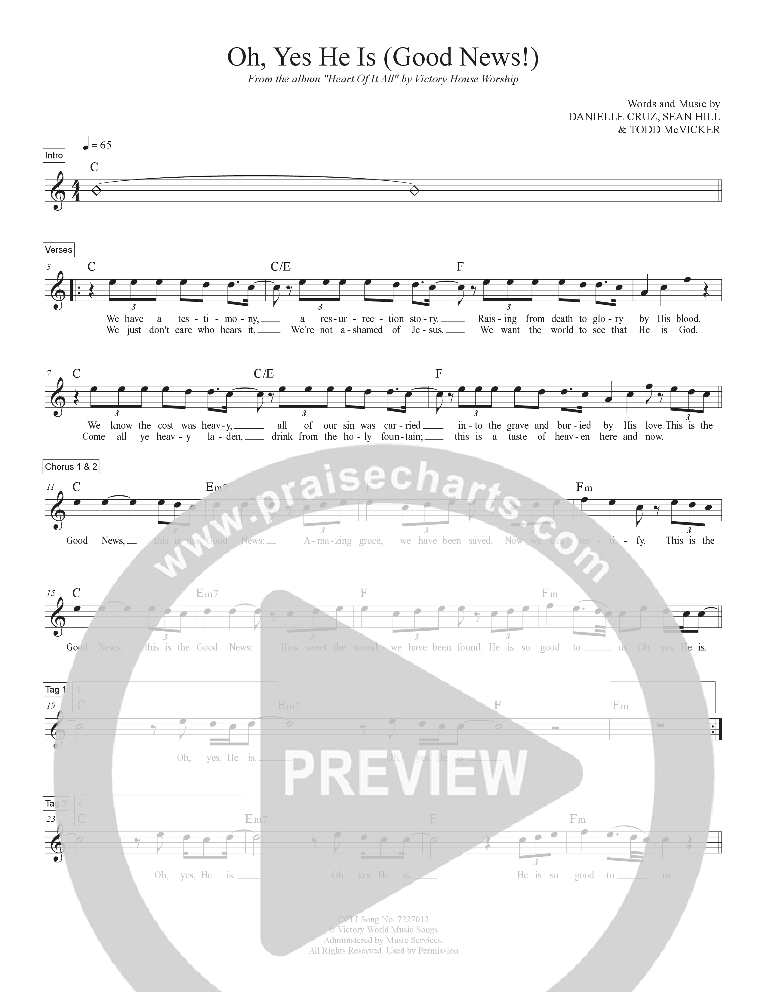 Oh Yes He Is Lead Sheet Melody (Victory House Worship)