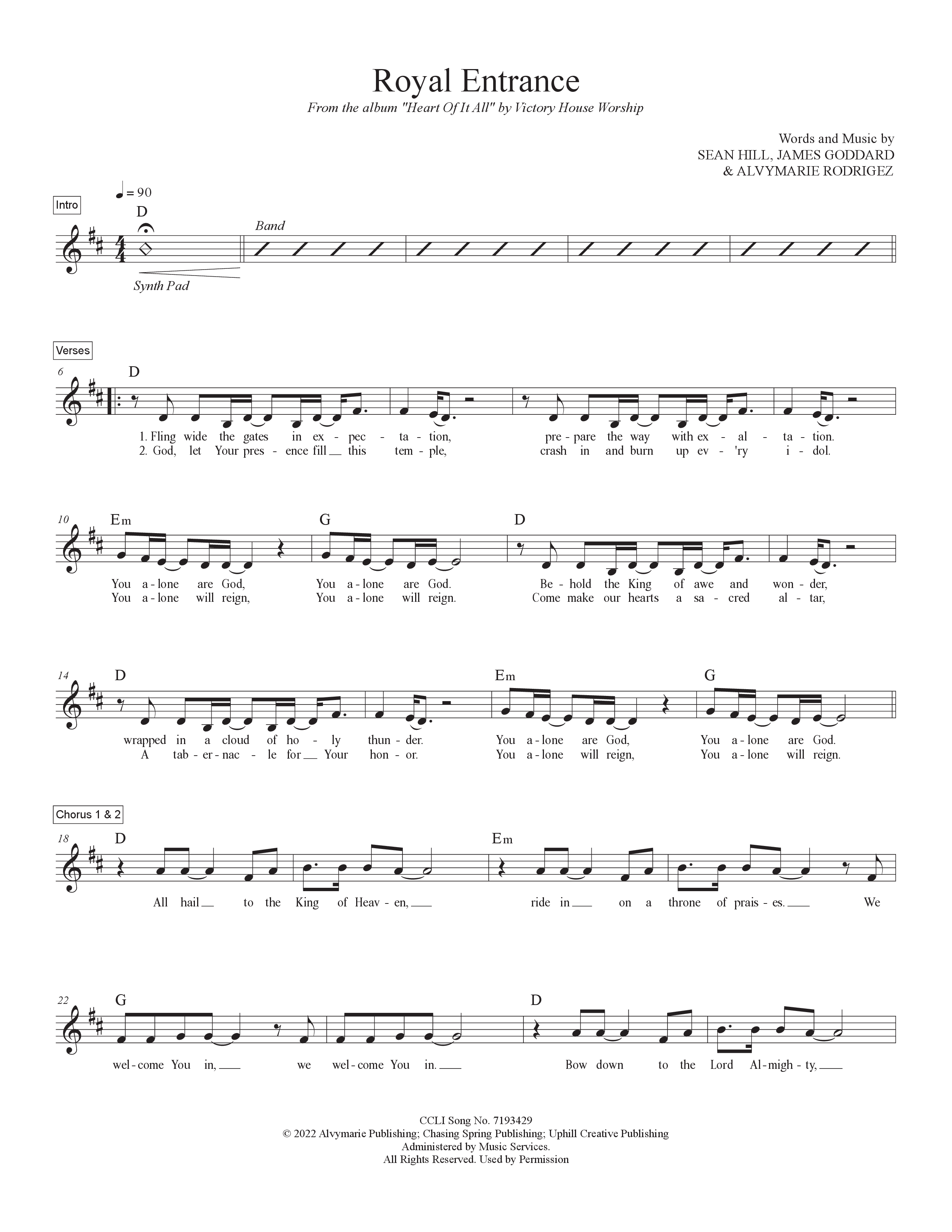Royal Entrance Lead Sheet Melody (Victory House Worship)