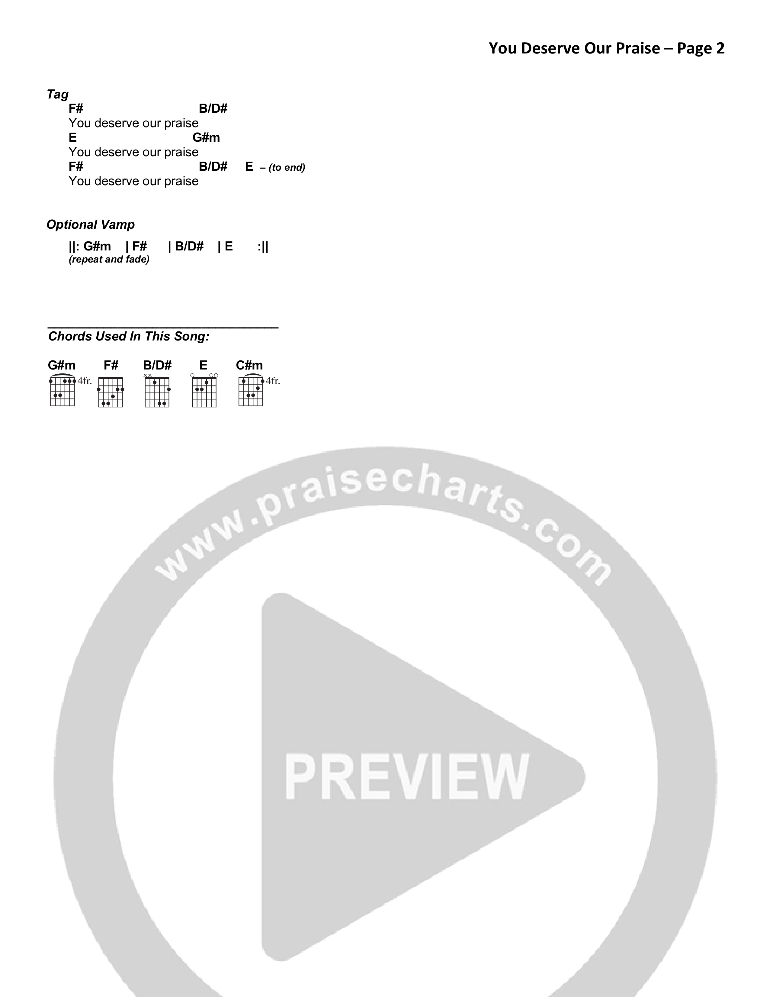 You Deserve Our Praise Chord Chart (Victory House Worship)