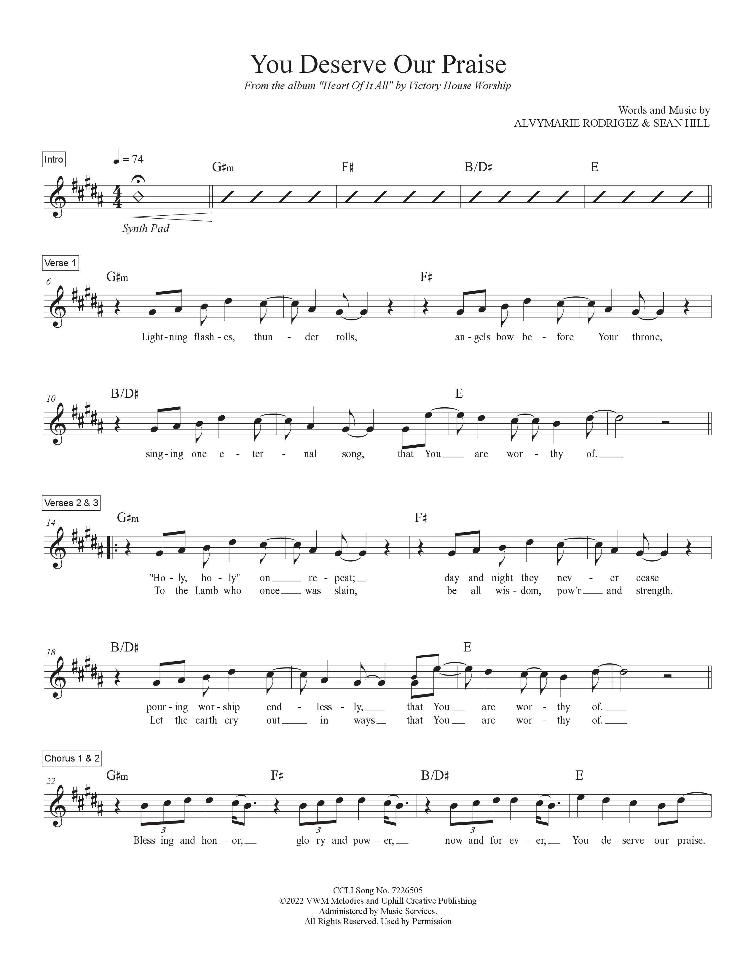 You Deserve Our Praise Lead Sheet Melody (Victory House Worship)