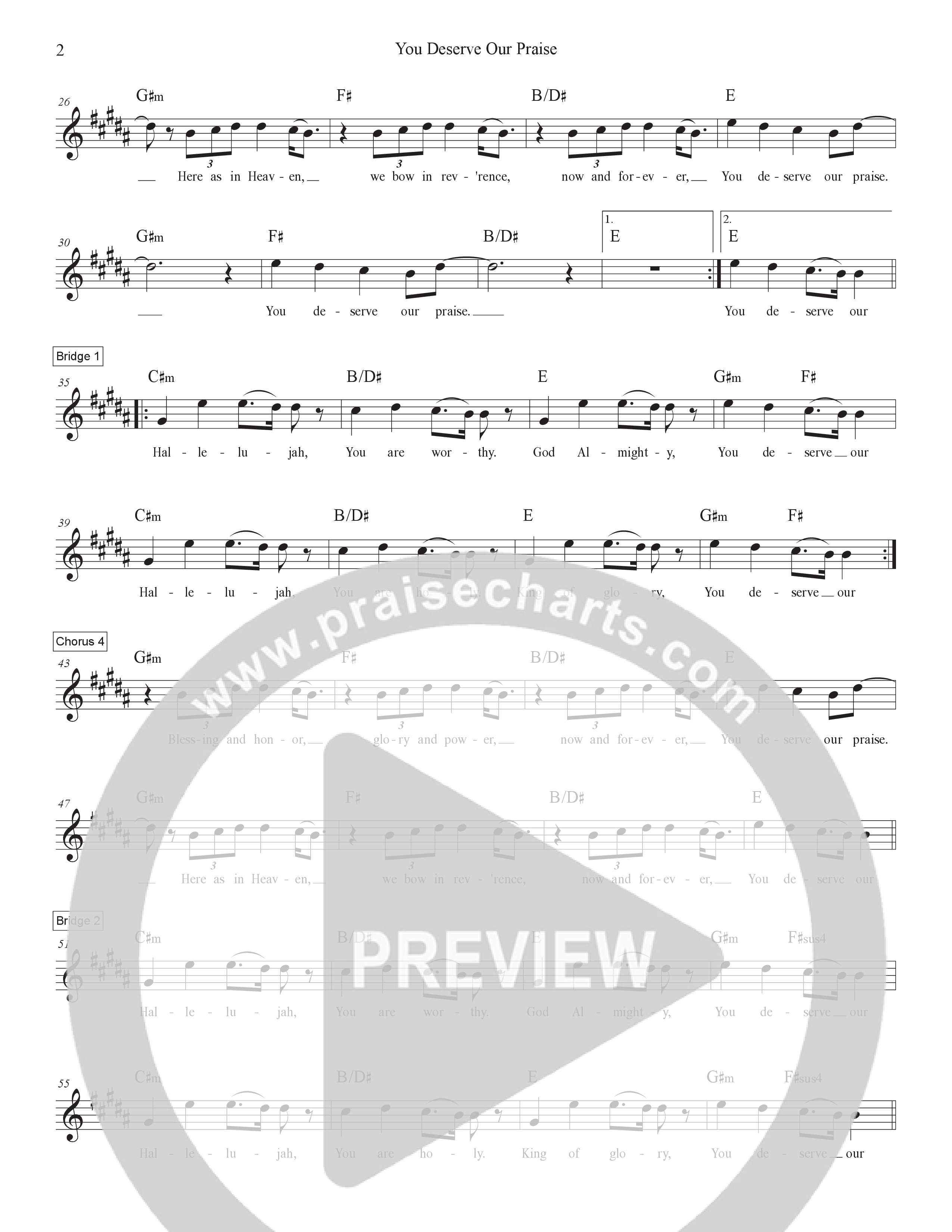 You Deserve Our Praise Lead Sheet Melody (Victory House Worship)