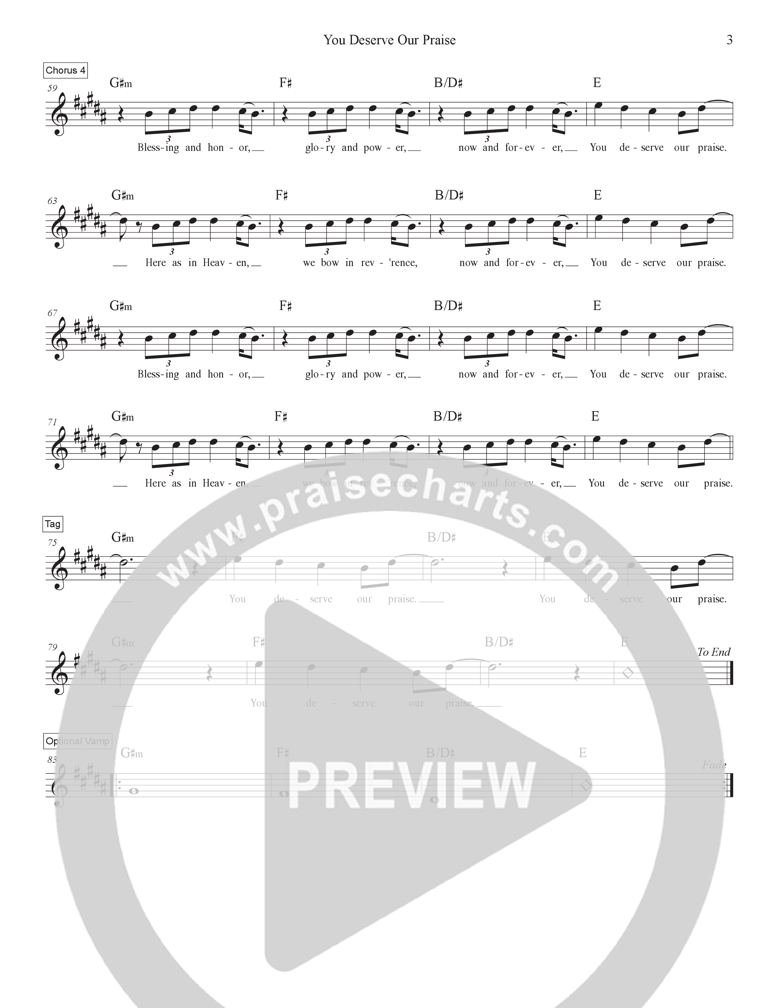 You Deserve Our Praise Lead Sheet Melody (Victory House Worship)